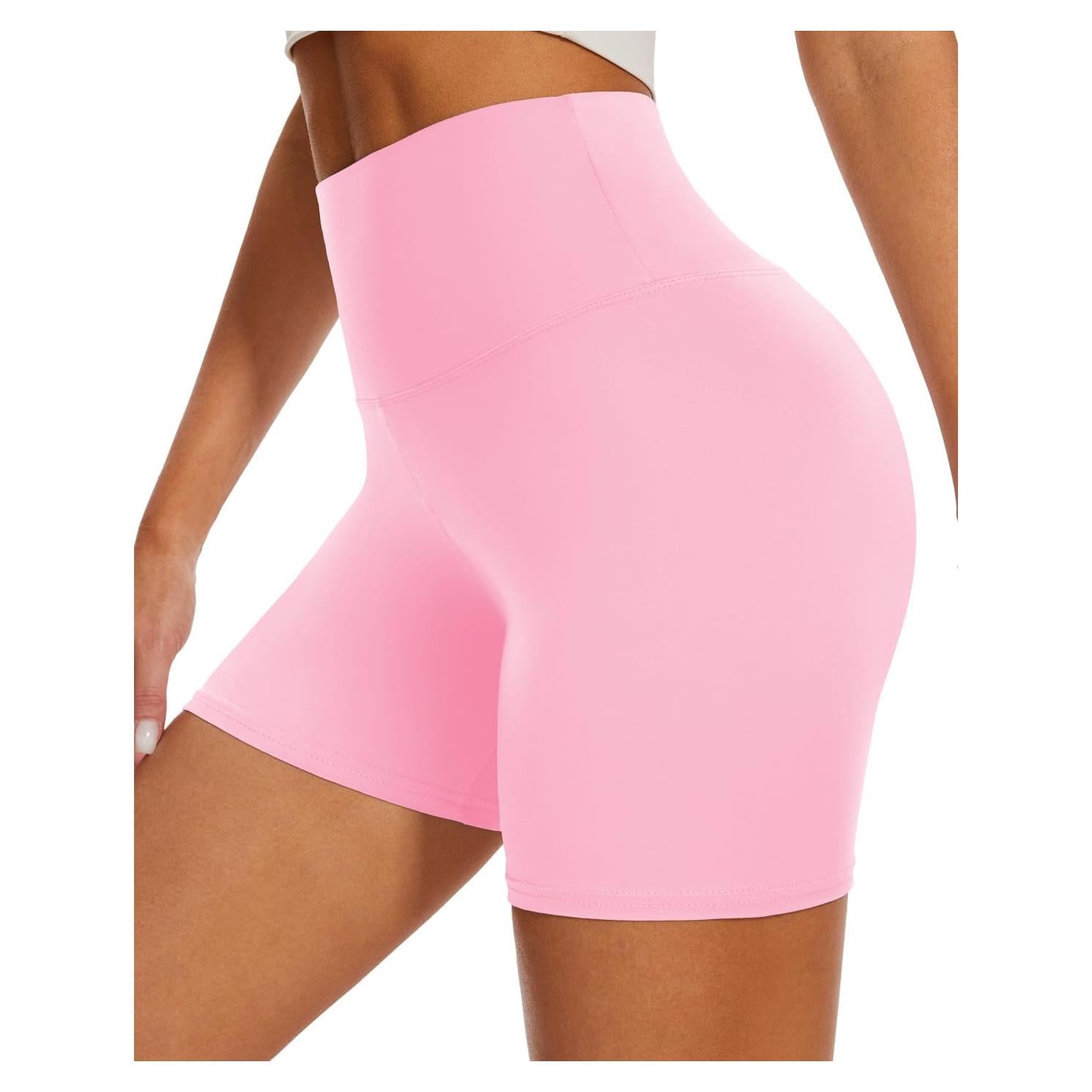 Pantalones Cortos de Cintura Alta DHSO para Mujeres - Control de Abdomen, Rosa Claro, Talla Grande