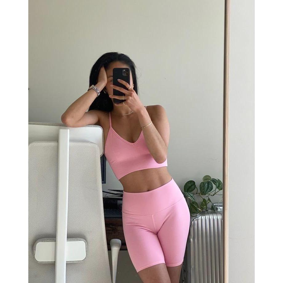 Pantalones Cortos de Cintura Alta DHSO para Mujeres - Control de Abdomen, Rosa Claro, Talla Grande