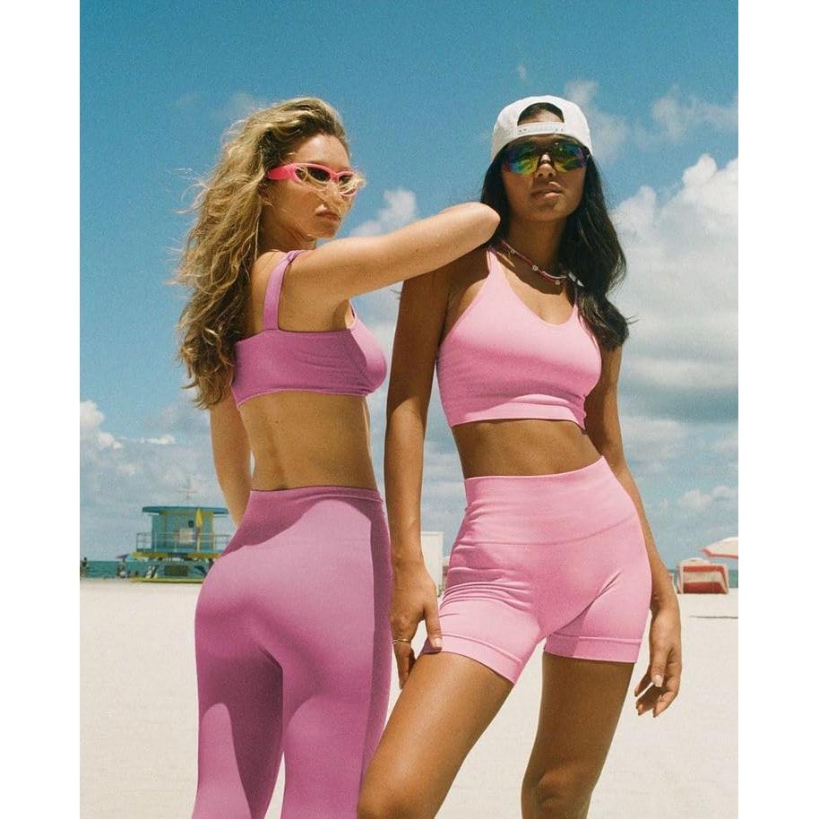 Pantalones Cortos de Cintura Alta DHSO para Mujeres - Control de Abdomen, Rosa Claro, Talla Grande