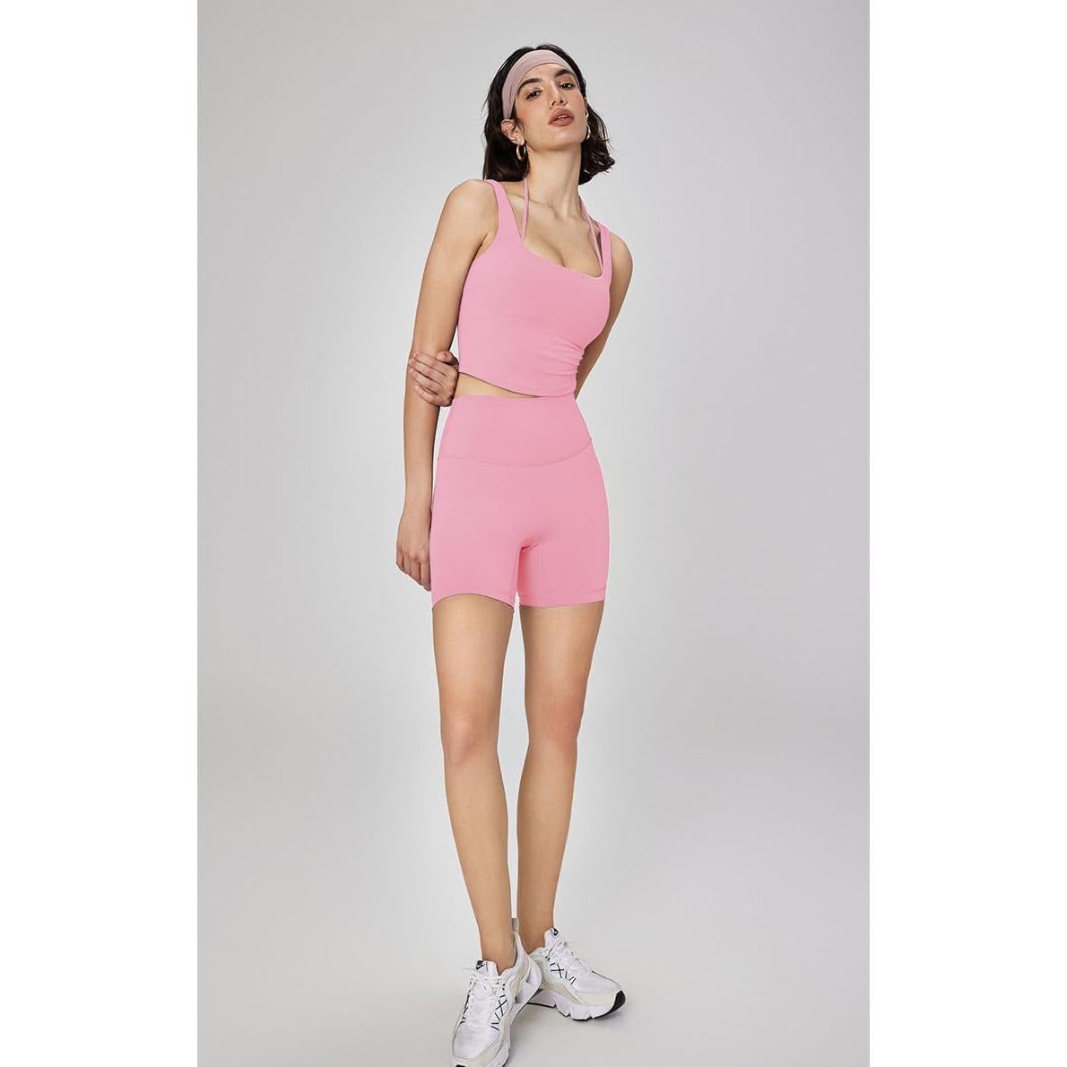 Pantalones Cortos de Cintura Alta DHSO para Mujeres - Control de Abdomen, Rosa Claro, Talla Grande