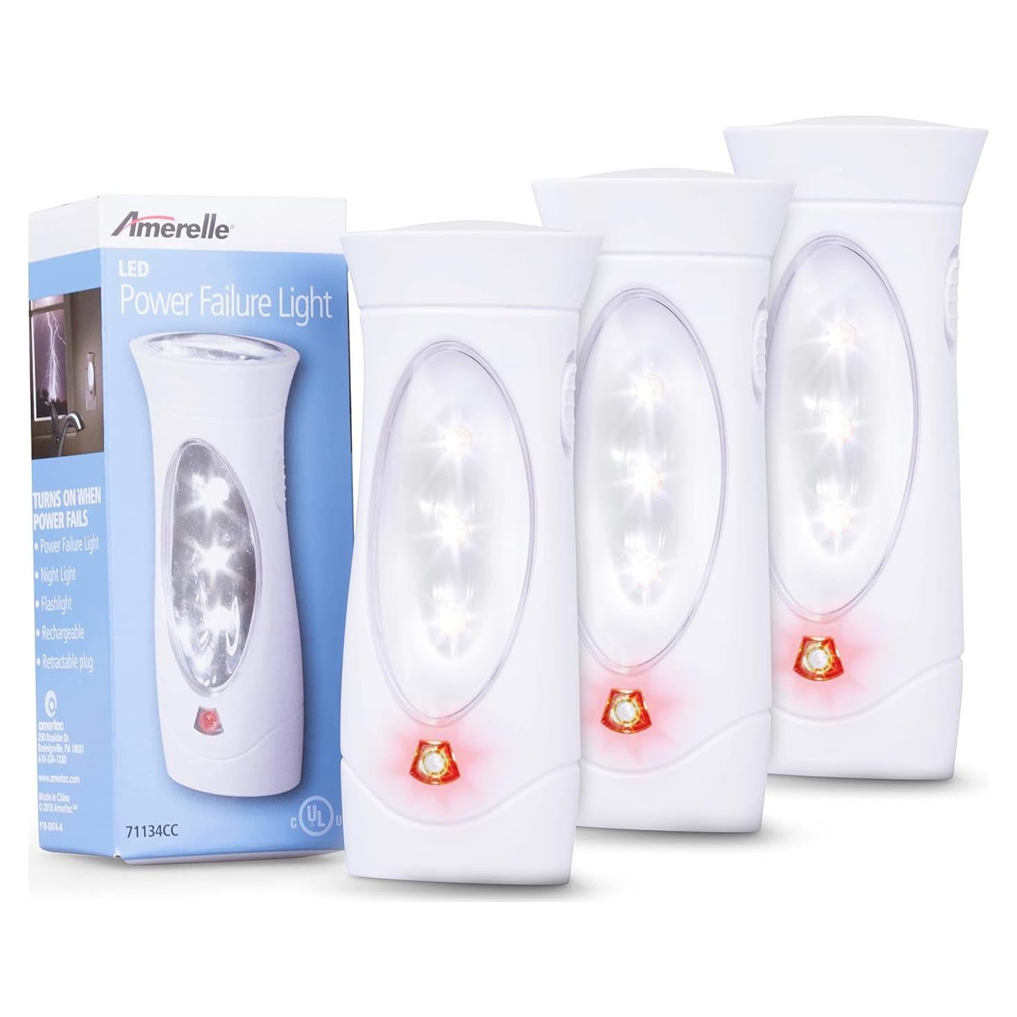 Luces de Emergencia LED Amerelle 3 Piezas Batería Recargable