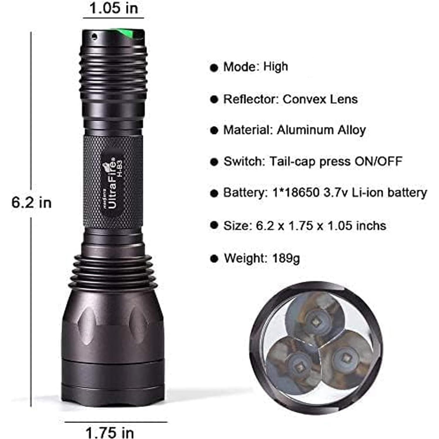 Linterna UltraFire H-B3 Azul 283 Lúmenes 256 Yardas IPX65