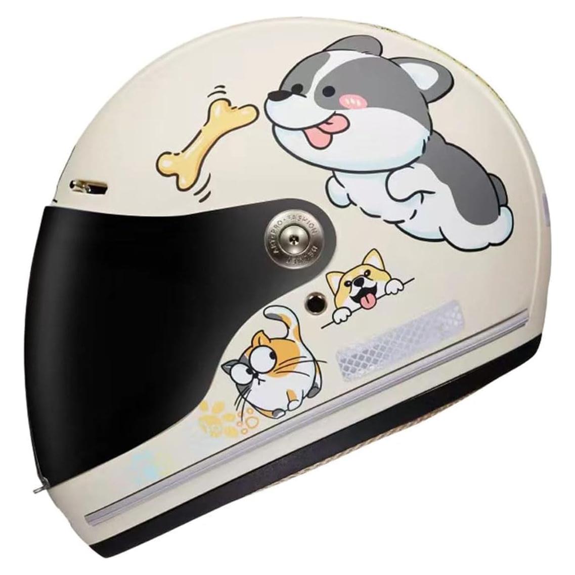 DOT Approved Kids Full Face Motorcycle Helmet with Visor, Cute Boys Girls Racing Moped Motocross Helmet for Youth Child Kids, ATV Street Go-Kart Dirt-Bike Electric Scooter Helmet,Beige a