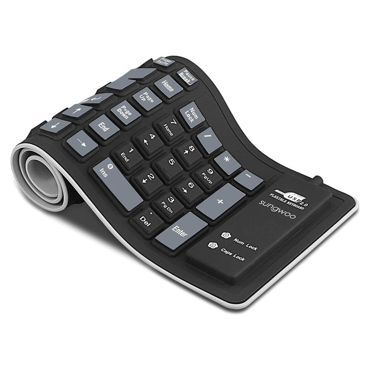 sungwoo Foldable Silicone Keyboard USB Wired Waterproof Rollup Keyboard for PC Notebook Laptop (Black+Grey)