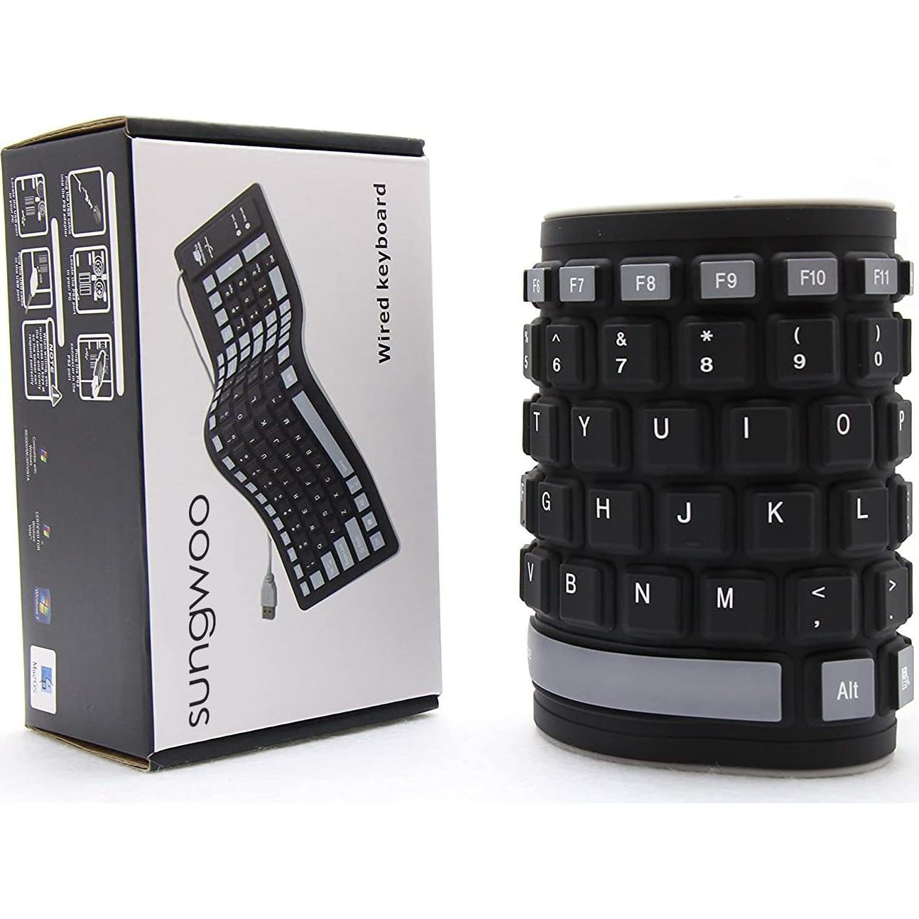 sungwoo Foldable Silicone Keyboard USB Wired Waterproof Rollup Keyboard for PC Notebook Laptop (Black+Grey)