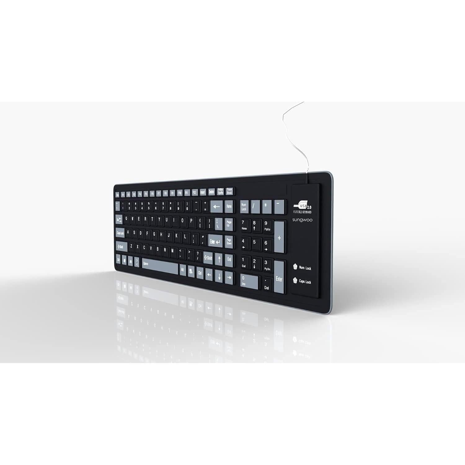 sungwoo Foldable Silicone Keyboard USB Wired Waterproof Rollup Keyboard for PC Notebook Laptop (Black+Grey)