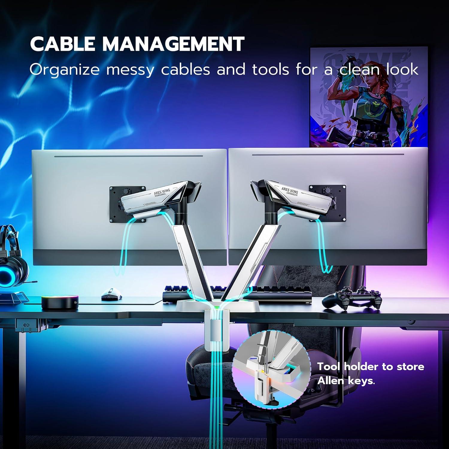 Brazo Doble para Monitor ARES WING Blanco 17-38" 15.9 kg