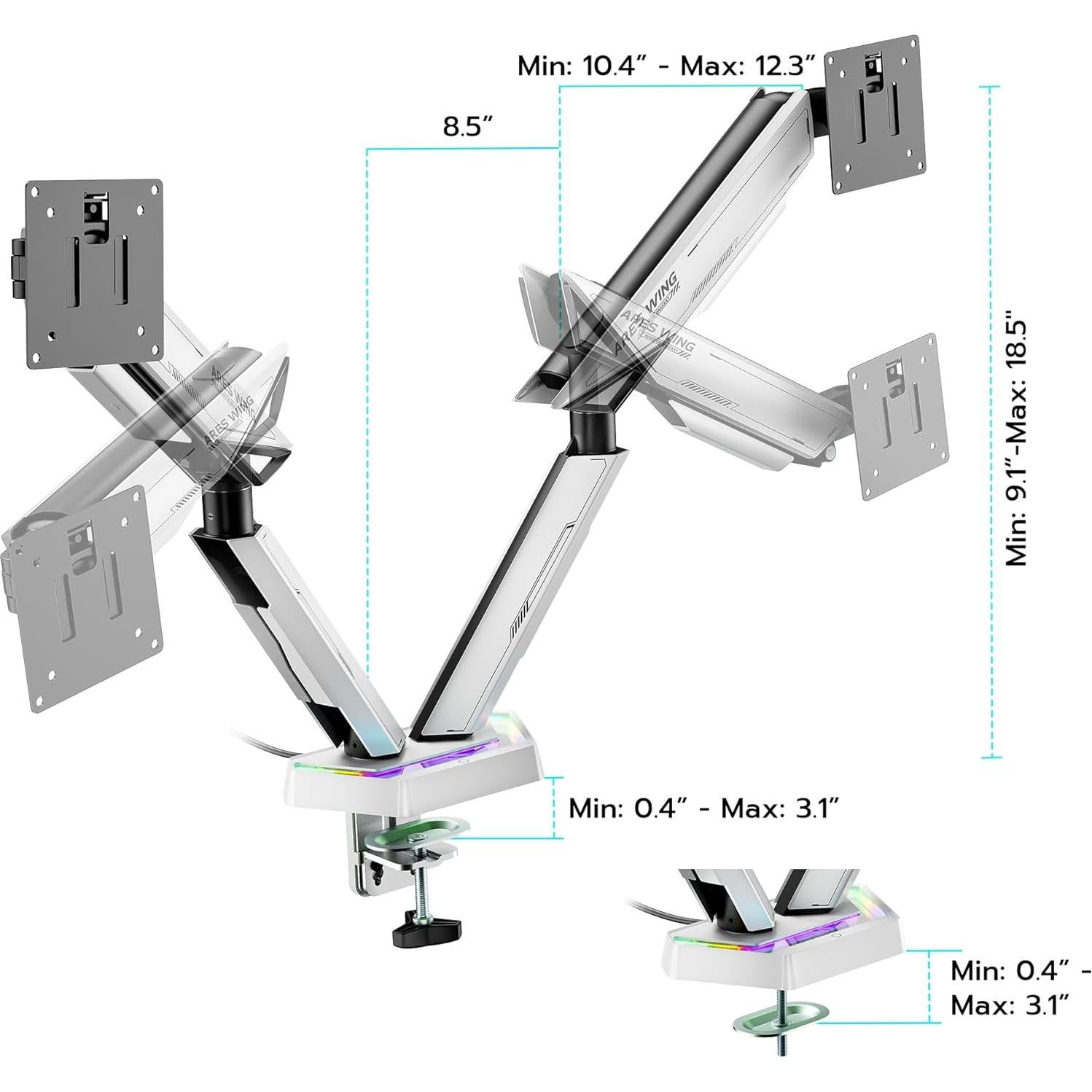Brazo Doble para Monitor ARES WING Blanco 17-38" 15.9 kg
