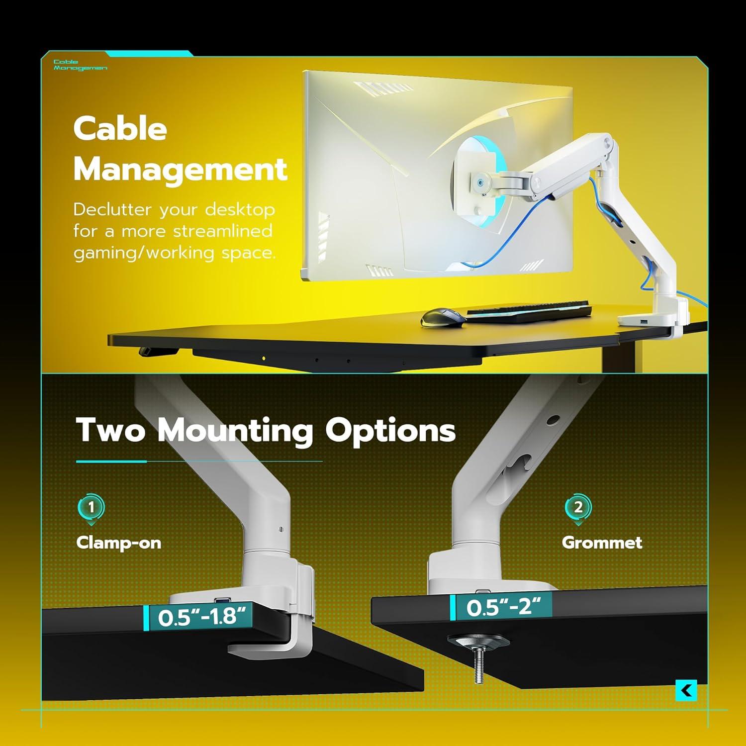 Soporte de Monitor ARES WING USB Ajustable 17-49" Blanco