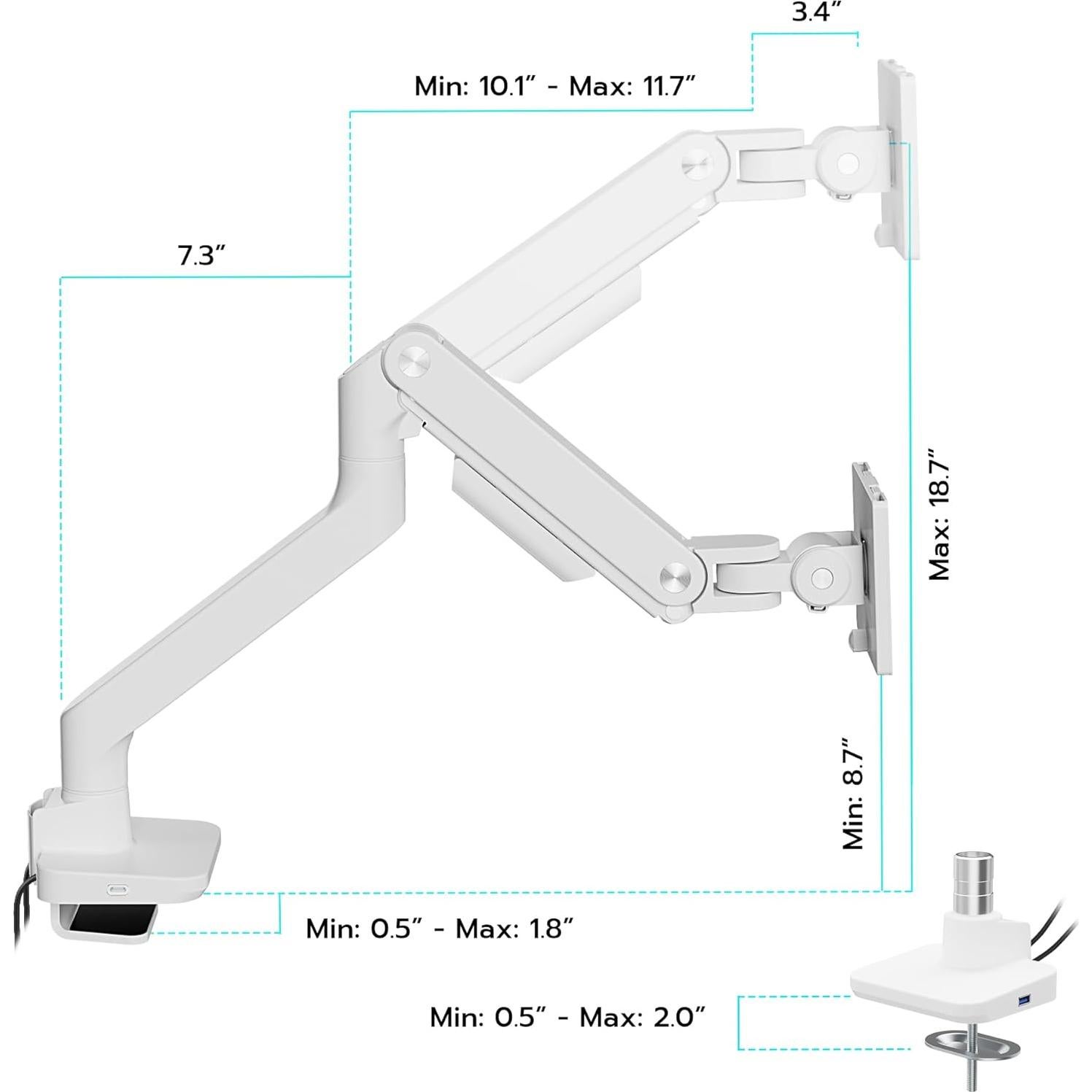 Soporte de Monitor ARES WING USB Ajustable 17-49" Blanco