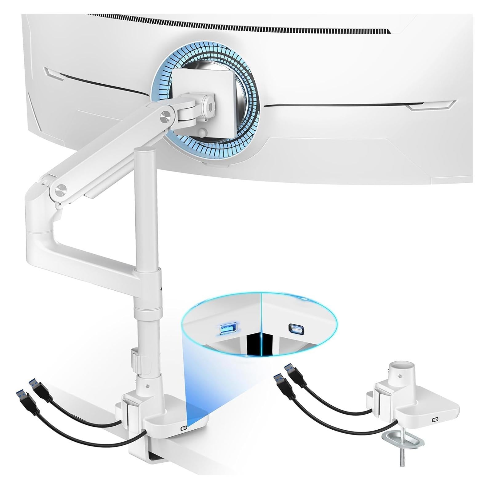 Soporte de Monitor Ultrawide ARES WING Blanco con USB-A/C