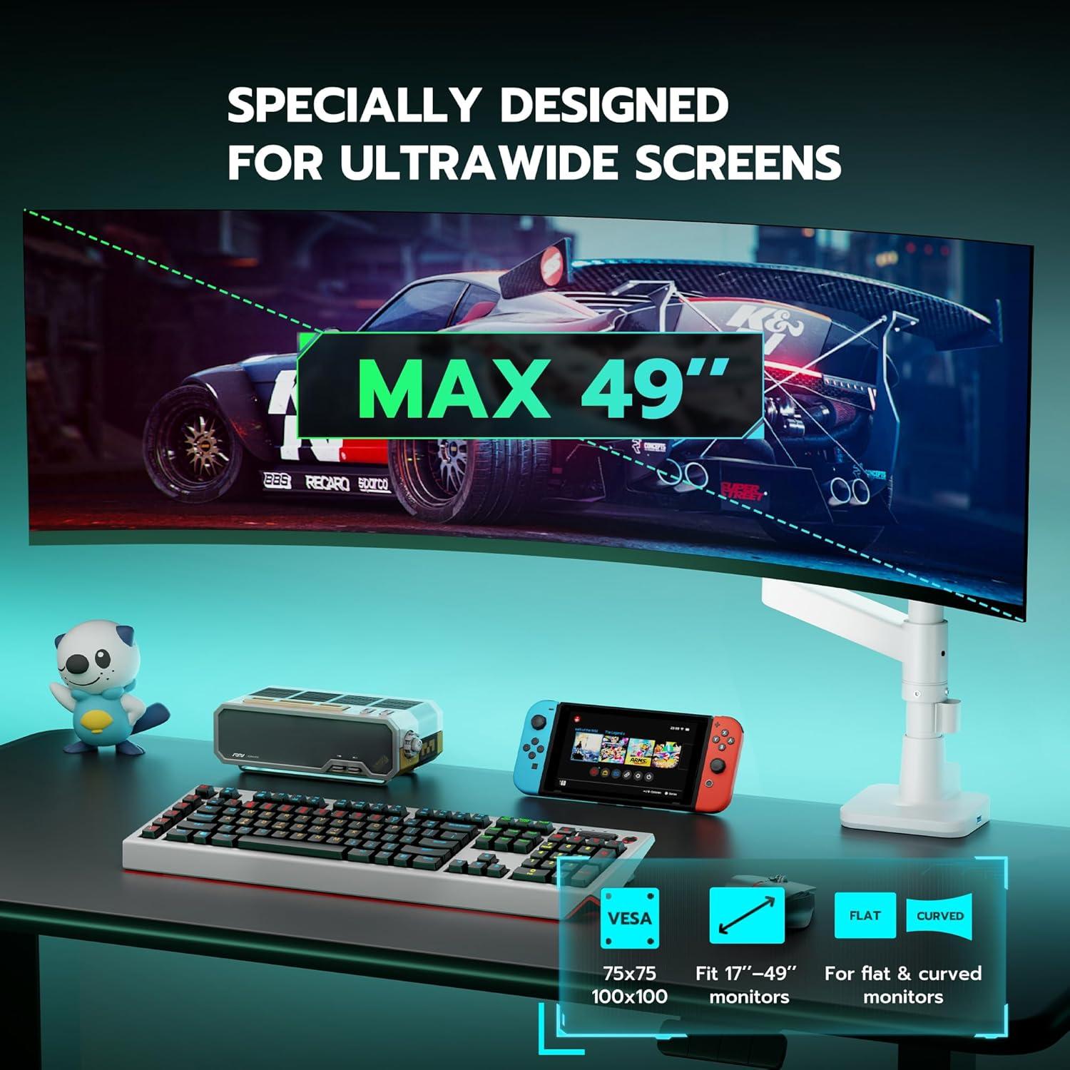 Soporte de Monitor Ultrawide ARES WING Blanco con USB-A/C