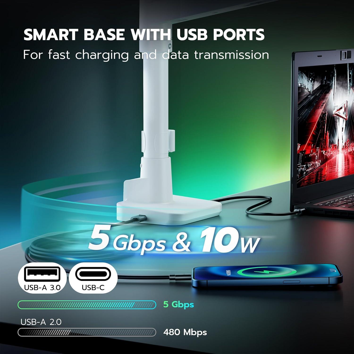 Soporte de Monitor Ultrawide ARES WING Blanco con USB-A/C