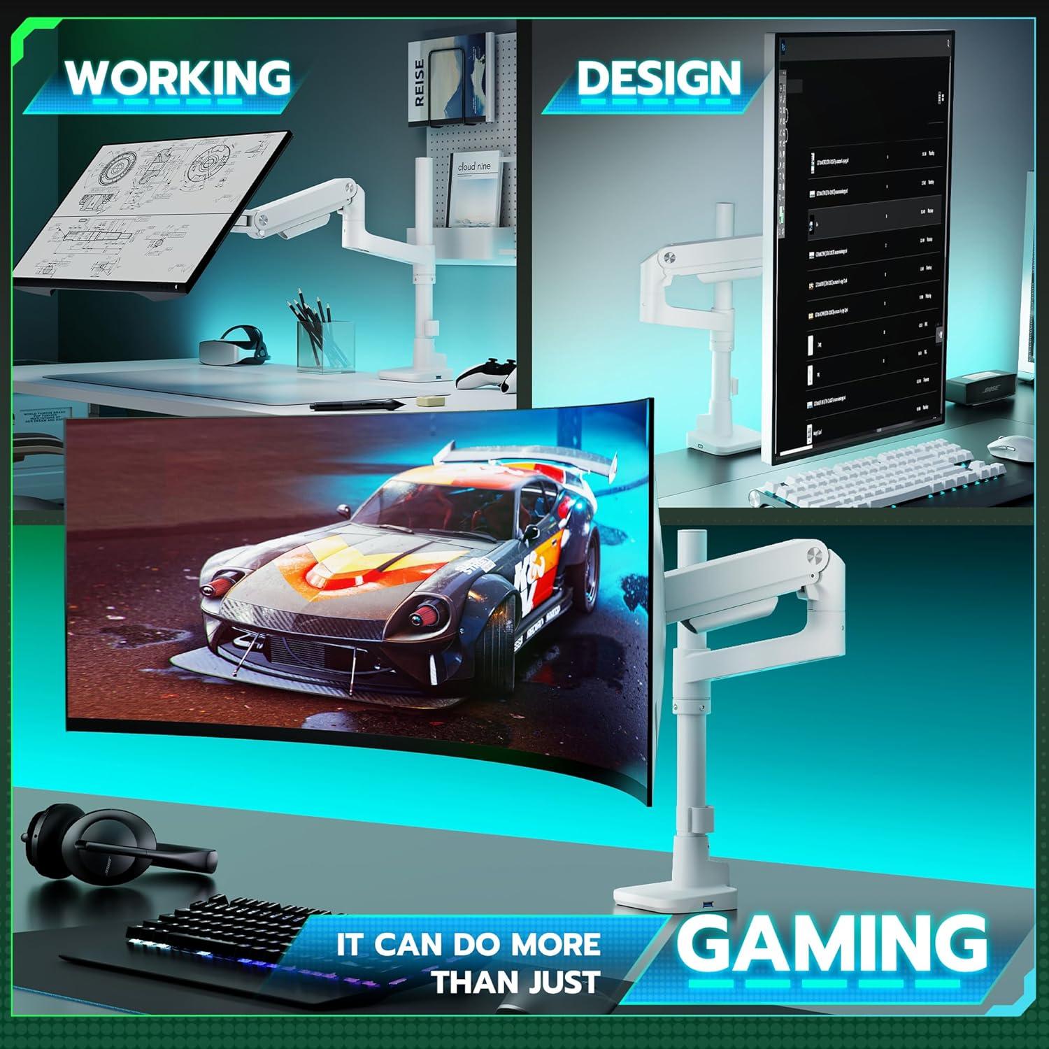 Soporte de Monitor Ultrawide ARES WING Blanco con USB-A/C