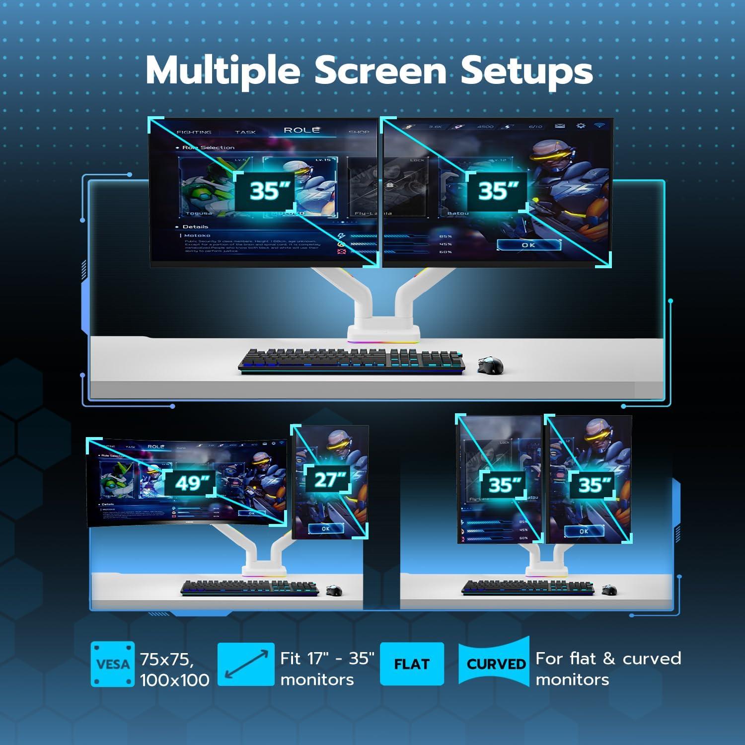 Soporte para Monitores Dobles ARES WING Blanco 17-35" RGB