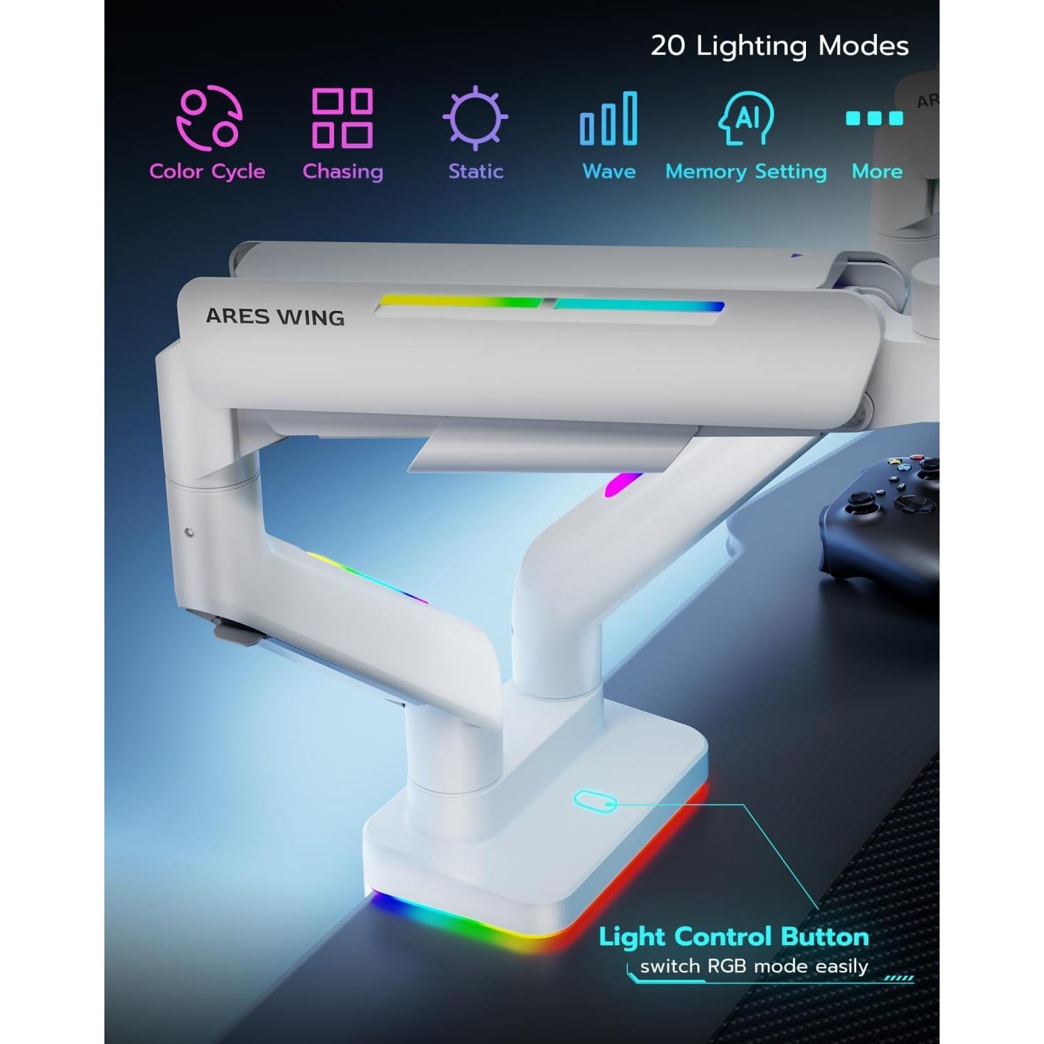 Soporte para Monitores Dobles ARES WING Blanco 17-35" RGB
