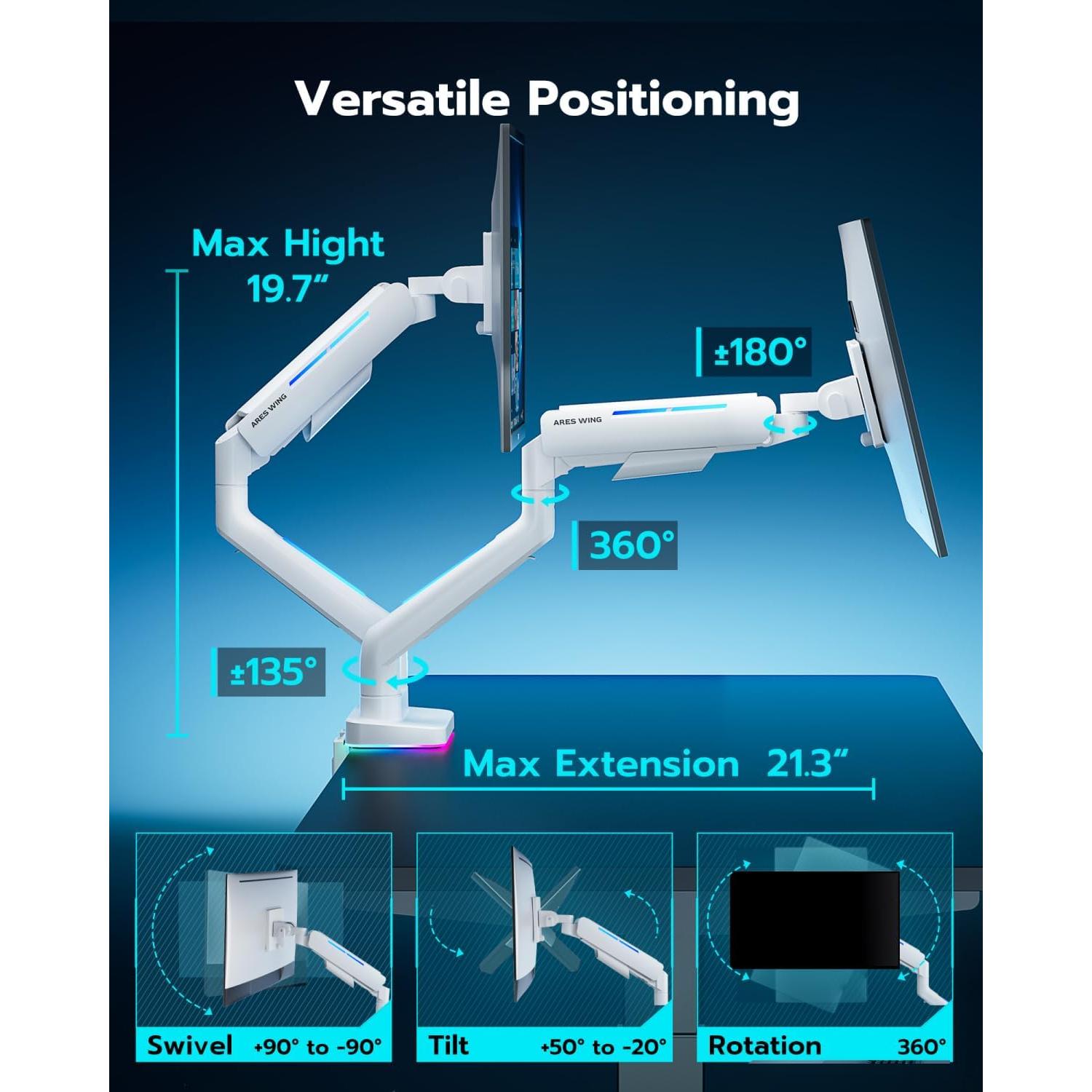 Soporte para Monitores Dobles ARES WING Blanco 17-35" RGB