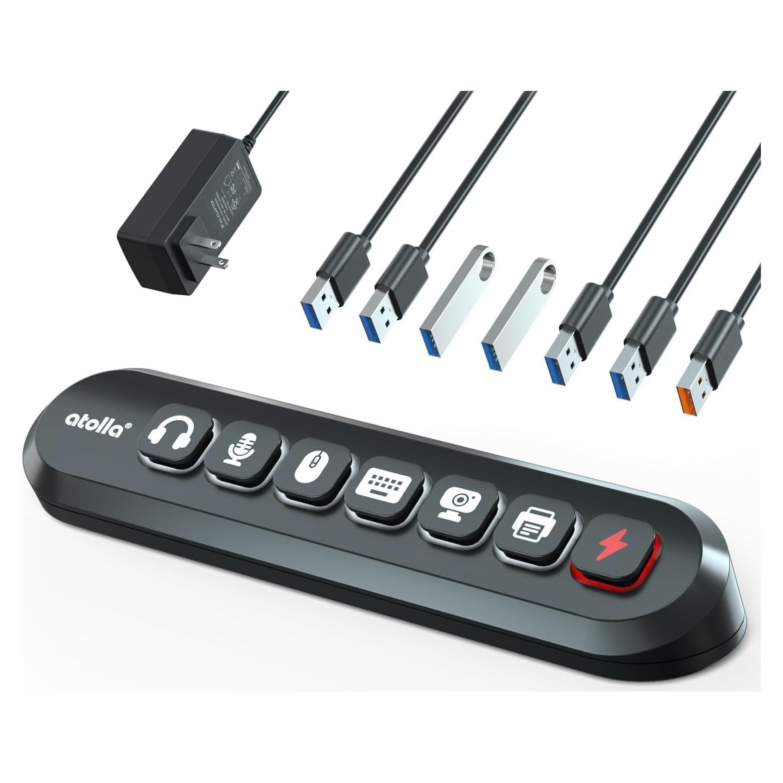 Hub USB 3.0 Alimentado Atolla de 7 Puertos con Carga Rápida