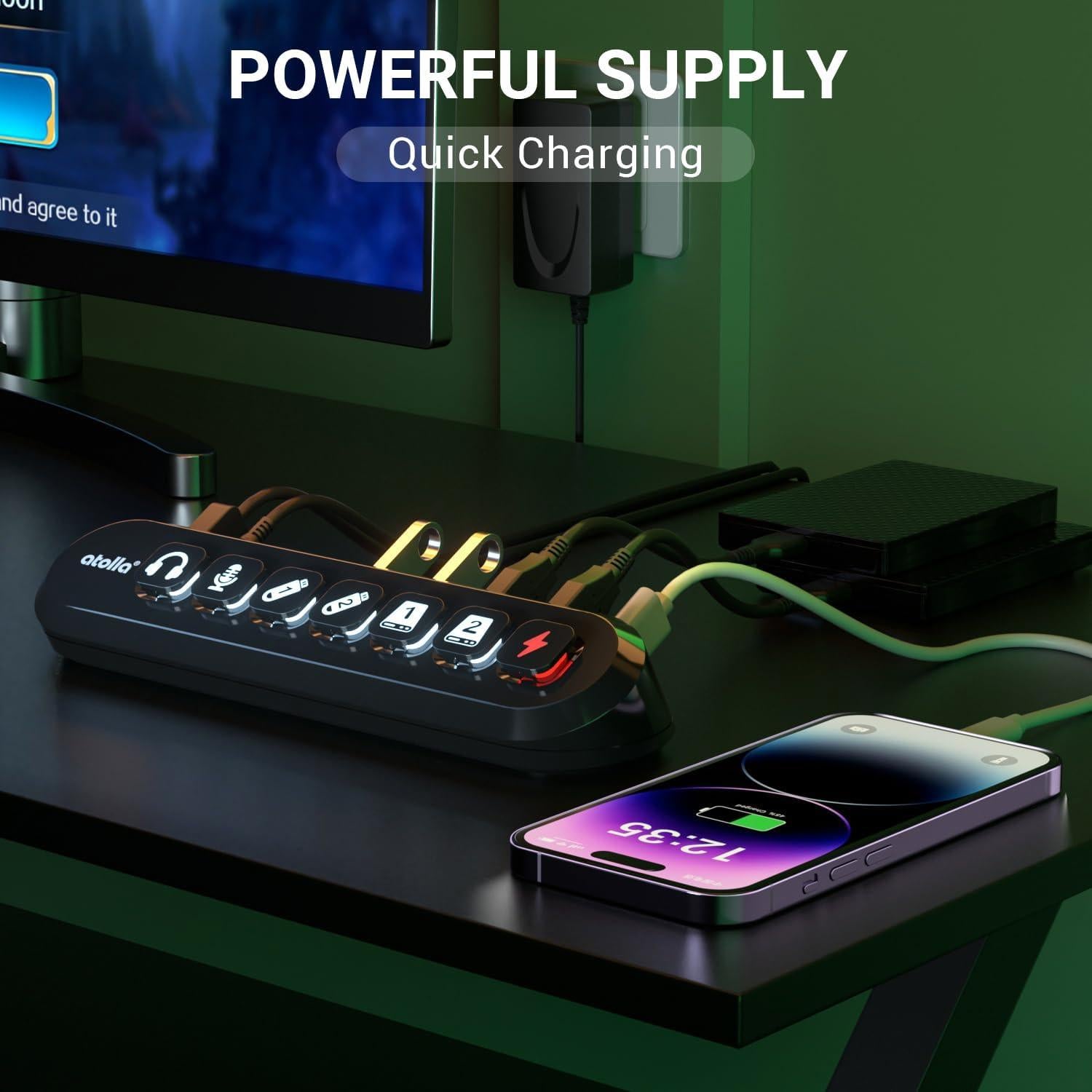 Hub USB 3.0 Alimentado Atolla de 7 Puertos con Carga Rápida