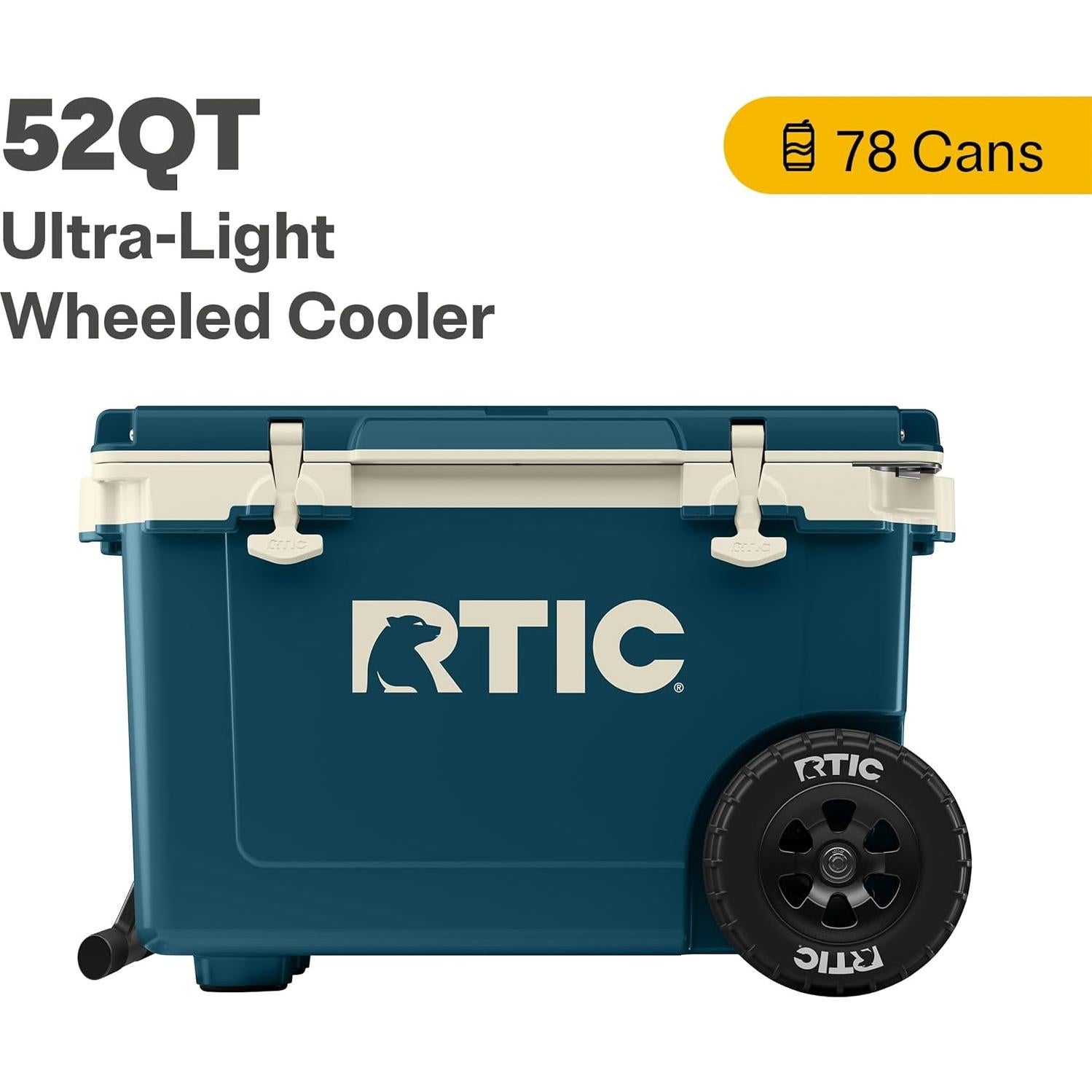 Enfriador Duro RTIC 52 QT Ultra-Ligero con Ruedas Aislado