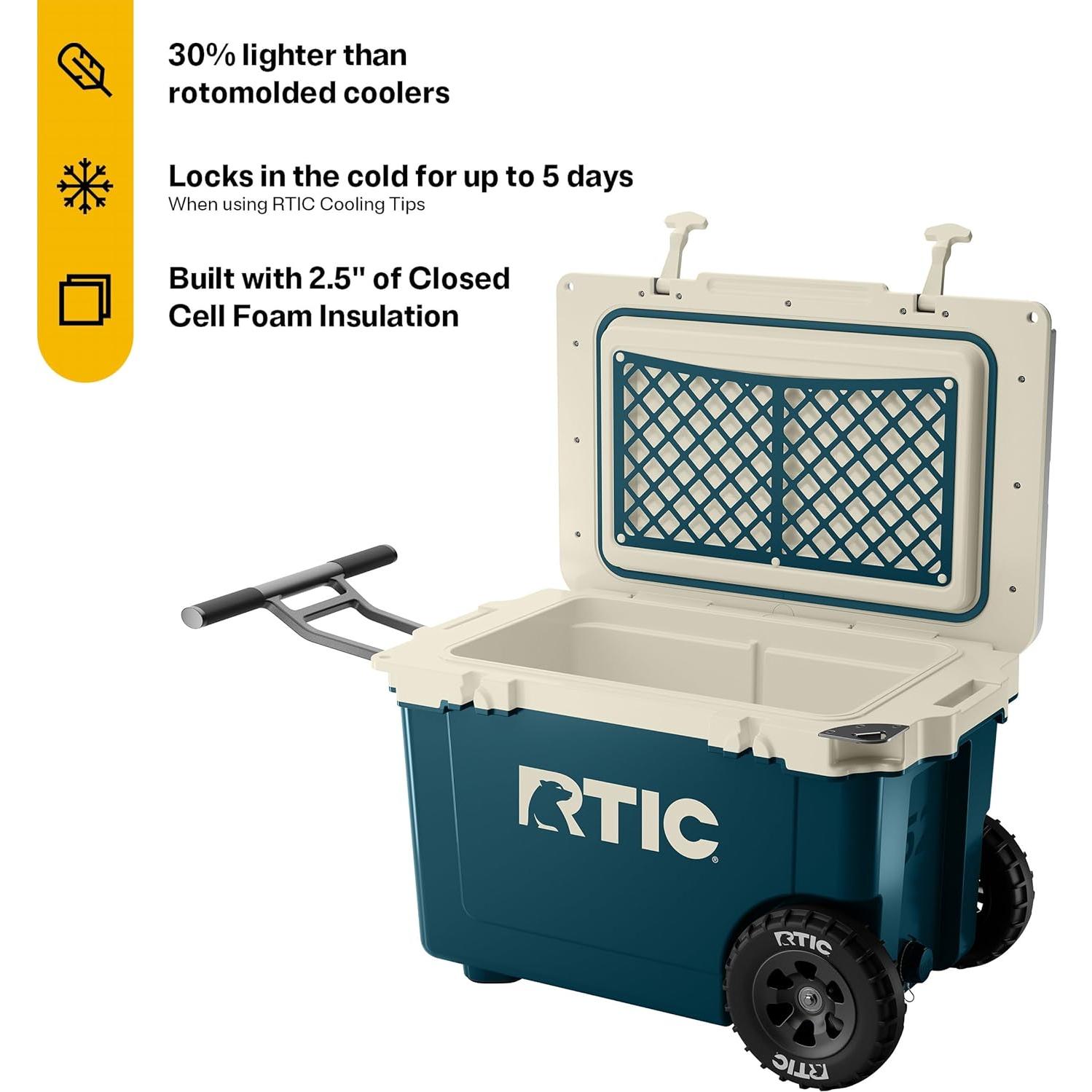 Enfriador Duro RTIC 52 QT Ultra-Ligero con Ruedas Aislado