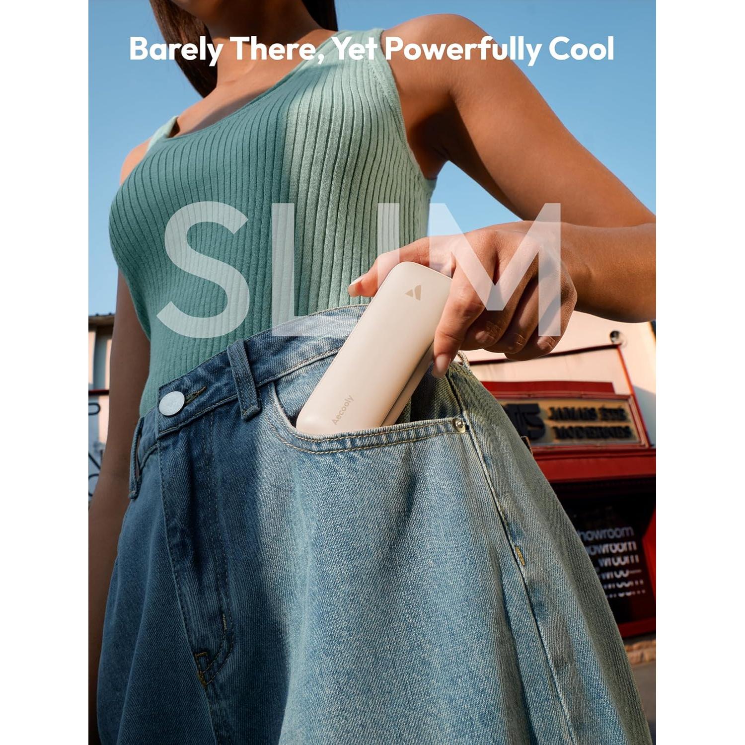 Ventilador Portátil Aecooly Delgado 2 Paquete USB 17H Beige