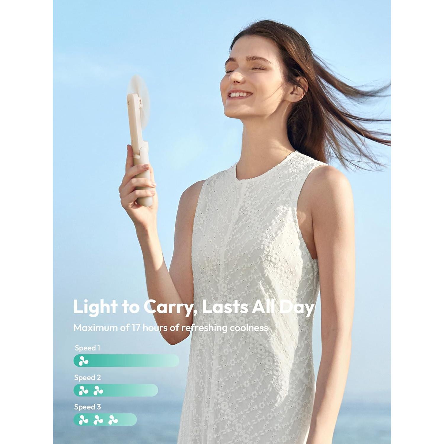 Ventilador Portátil Aecooly Delgado 2 Paquete USB 17H Beige