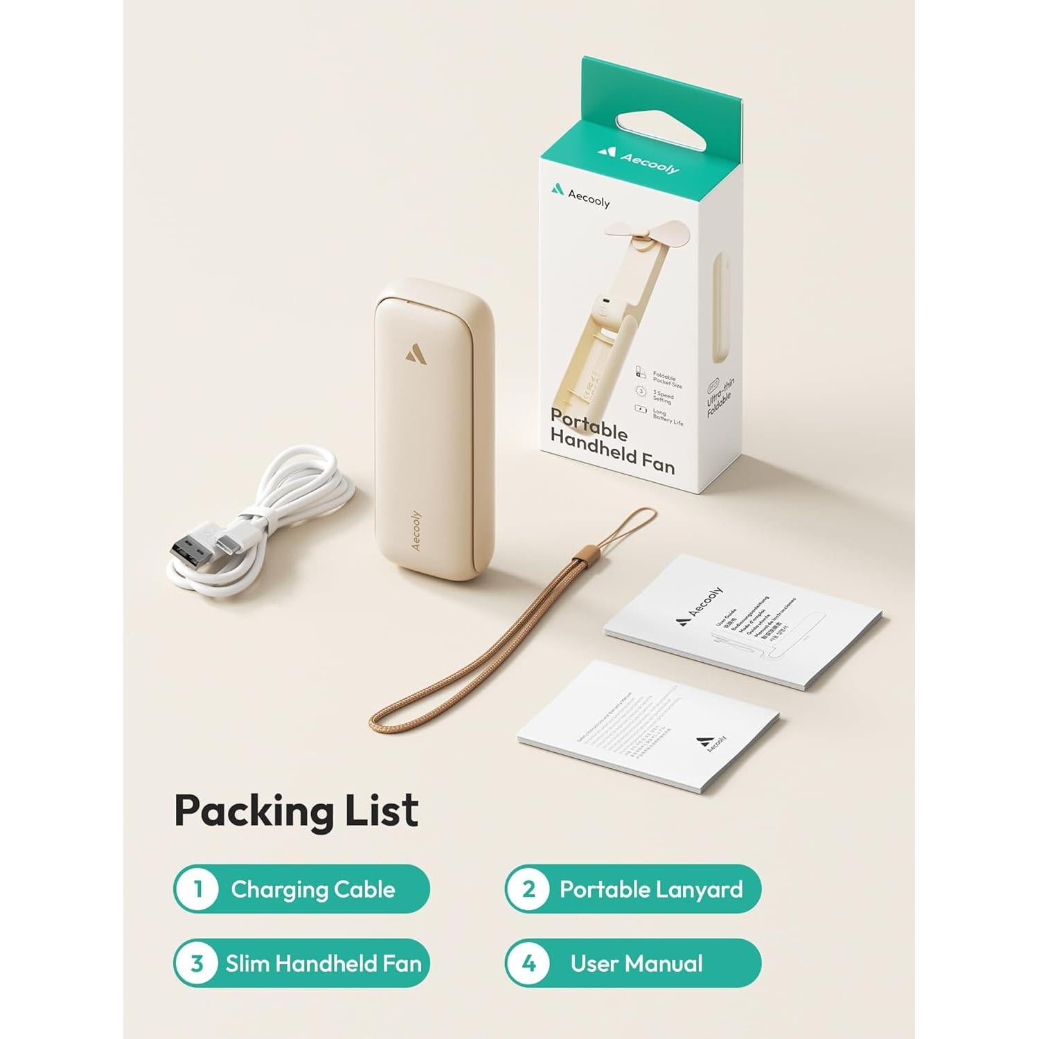 Ventilador Portátil Aecooly Delgado 2 Paquete USB 17H Beige