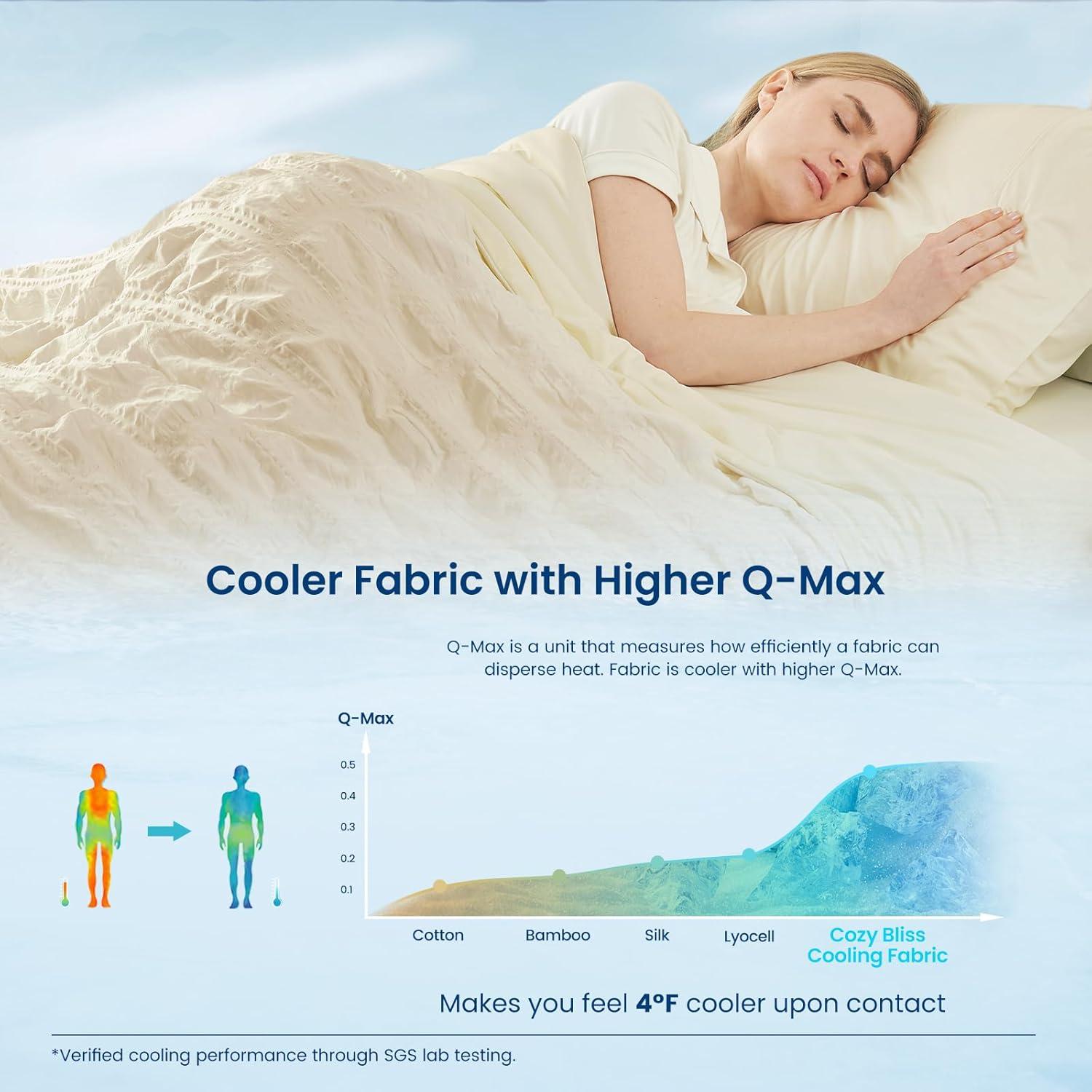 Cozy Bliss Cooling Comforter Seersucker Plaid King, Q-Max 0.4 Reversible Lightweight Cooling Blanket, Breathable Silk Smooth Summer Bedding Quilt for Hot Sleepers Night Sweats Khaki