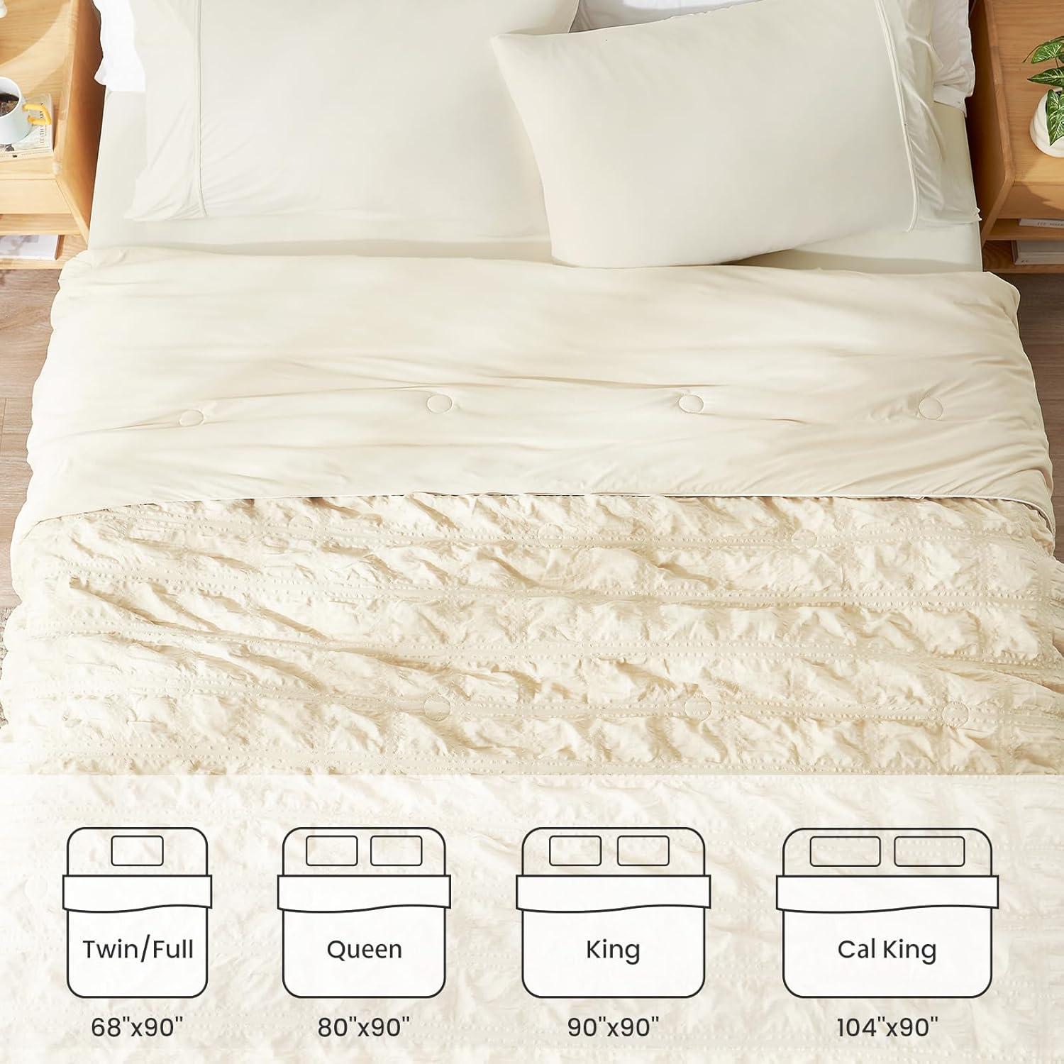 Cozy Bliss Cooling Comforter Seersucker Plaid King, Q-Max 0.4 Reversible Lightweight Cooling Blanket, Breathable Silk Smooth Summer Bedding Quilt for Hot Sleepers Night Sweats Khaki