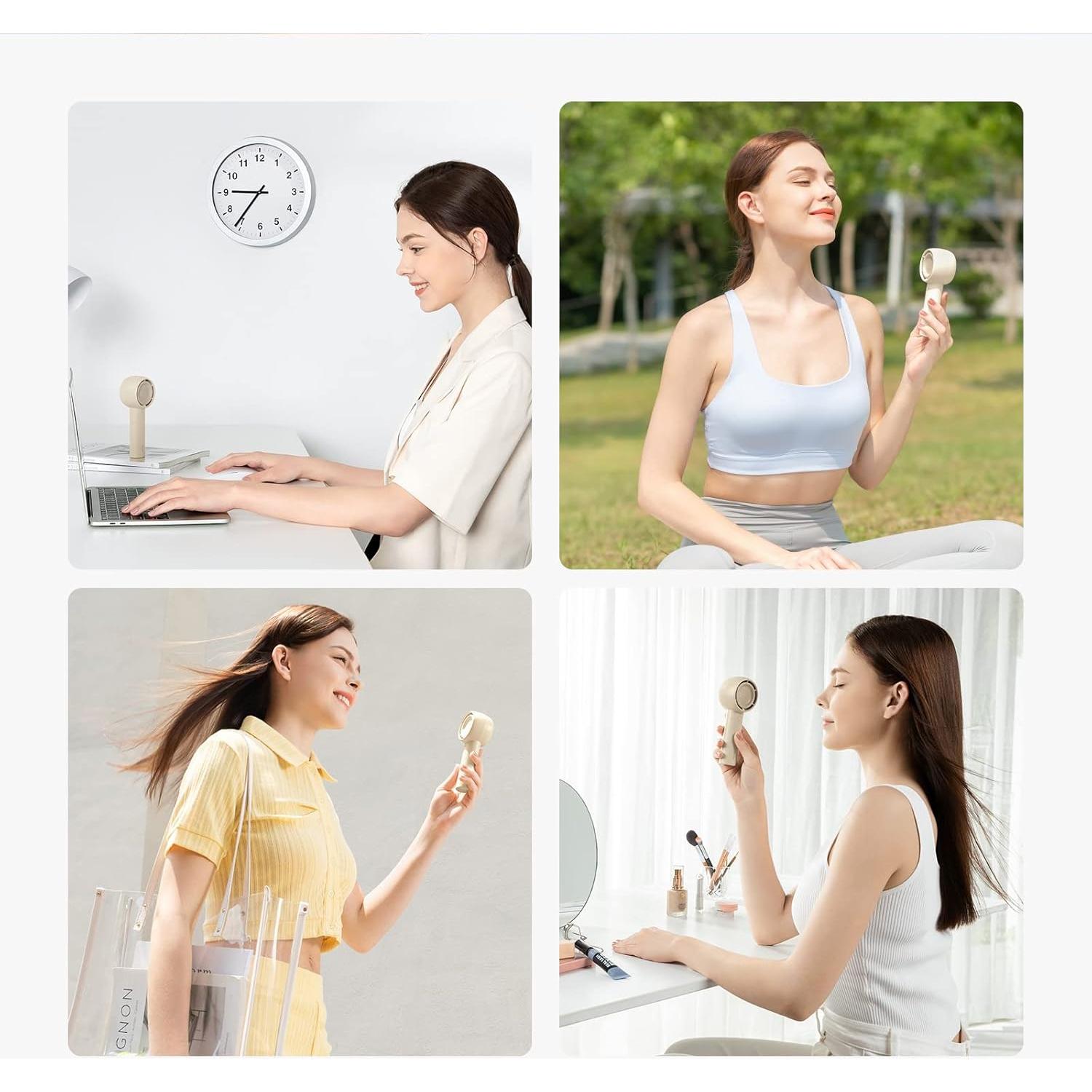 JISULIFE Mini Portable Fan-Bladeless Safe Design, Powerful Turbo Handheld Fan with 5 Speeds, 16Hrs Max Cooling Time，USB Rechargeable, Small Pocket for Travel/Lash, Gifts For Girls/Women