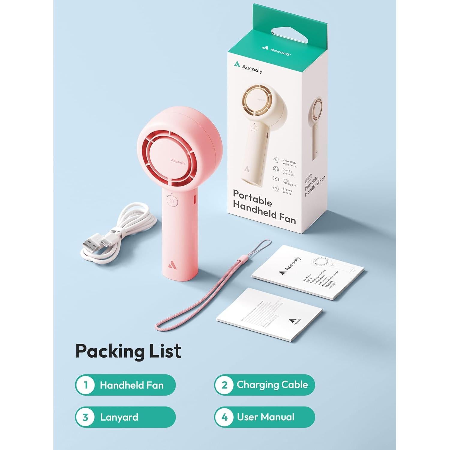 Ventilador Portátil Aecooly Halo 01 4500mAh Rosa 5 Velocidades