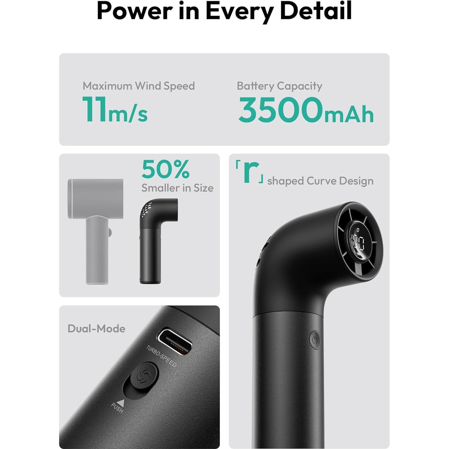 Ventilador Portátil Aecooly Aero Pro 3500mAh 6 Velocidades Negro