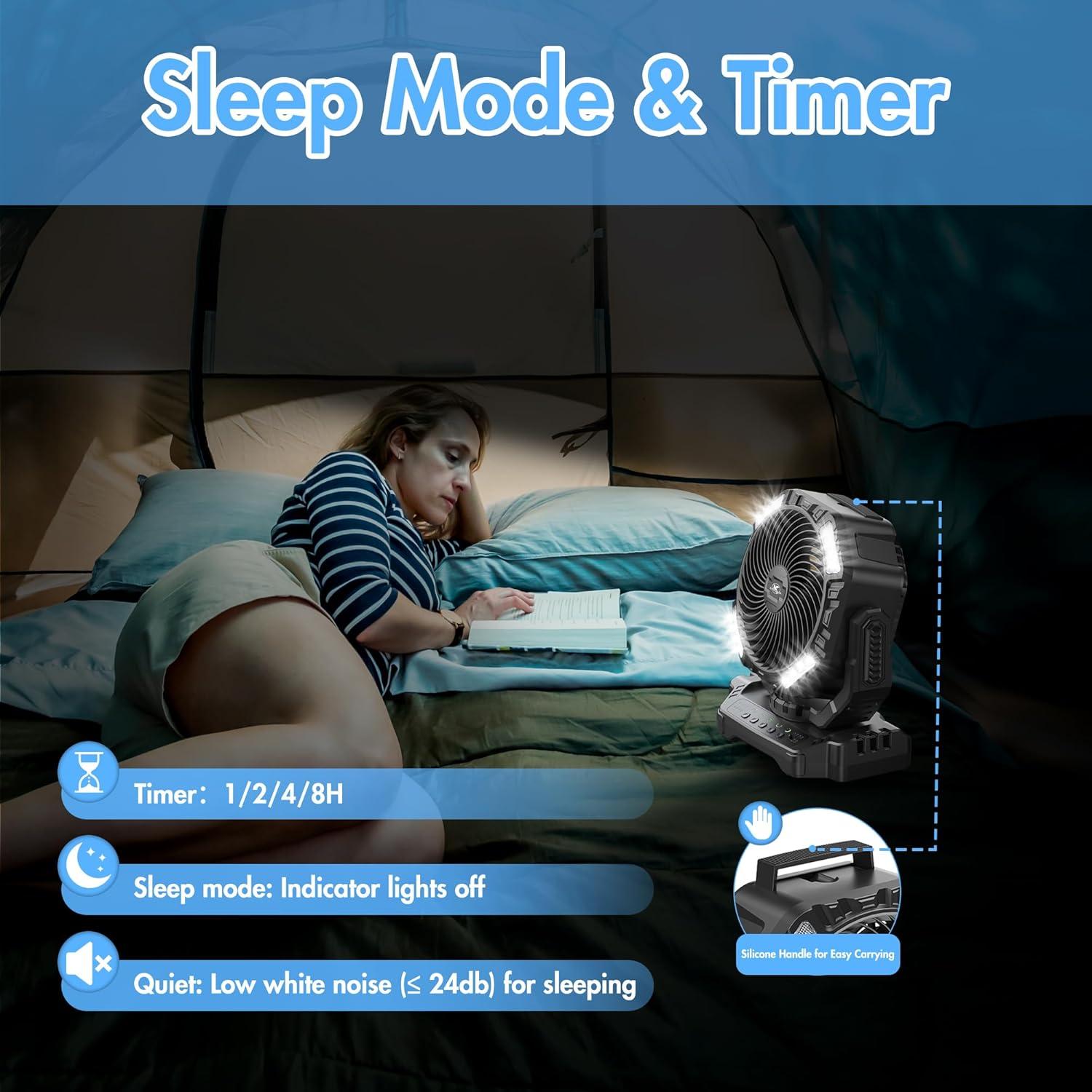 40000mAh Battery Powered Camping Fan - 136H Max Cooling, Rechargeable Battery Operated Oscillating Floor Fan with Charger, Remote & Hook, Portable for Tent Outdoor Patio Garage Hurricane Power Outage