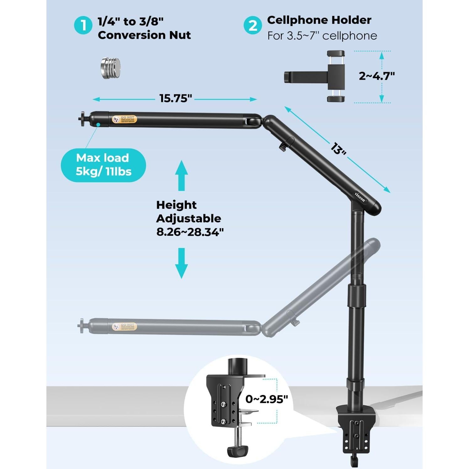 Soporte de Cámara Viozon FC200 Ajustable 360° para Teléfono y DSLR