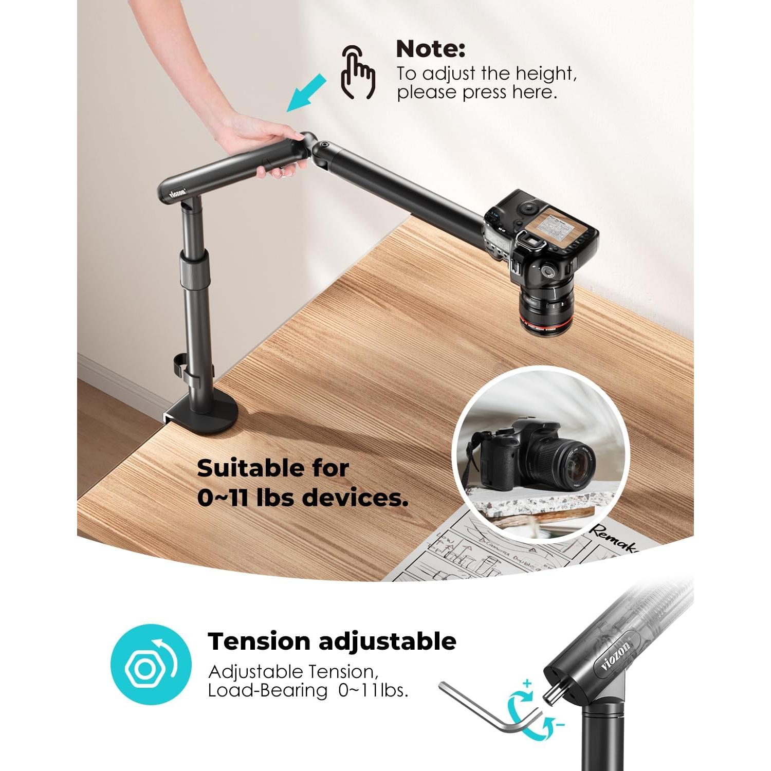 Soporte de Cámara Viozon FC200 Ajustable 360° para Teléfono y DSLR