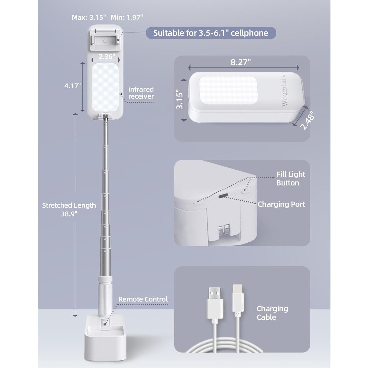 Soporte Plegable para Selfie Woumlaiy con Luz LED 360°