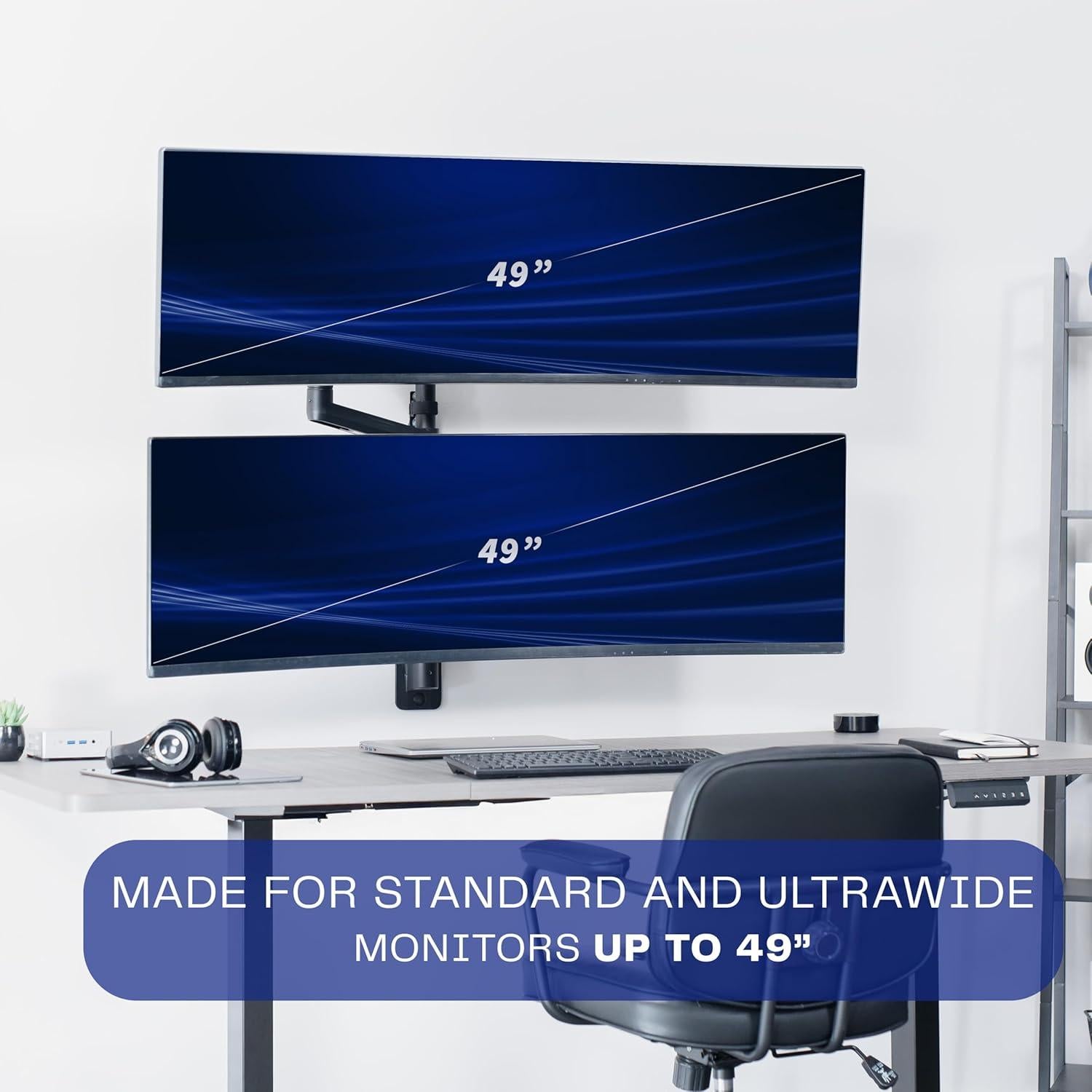 Soporte de Pared Doble VIVO para Monitores Ultrawide 49" Negro