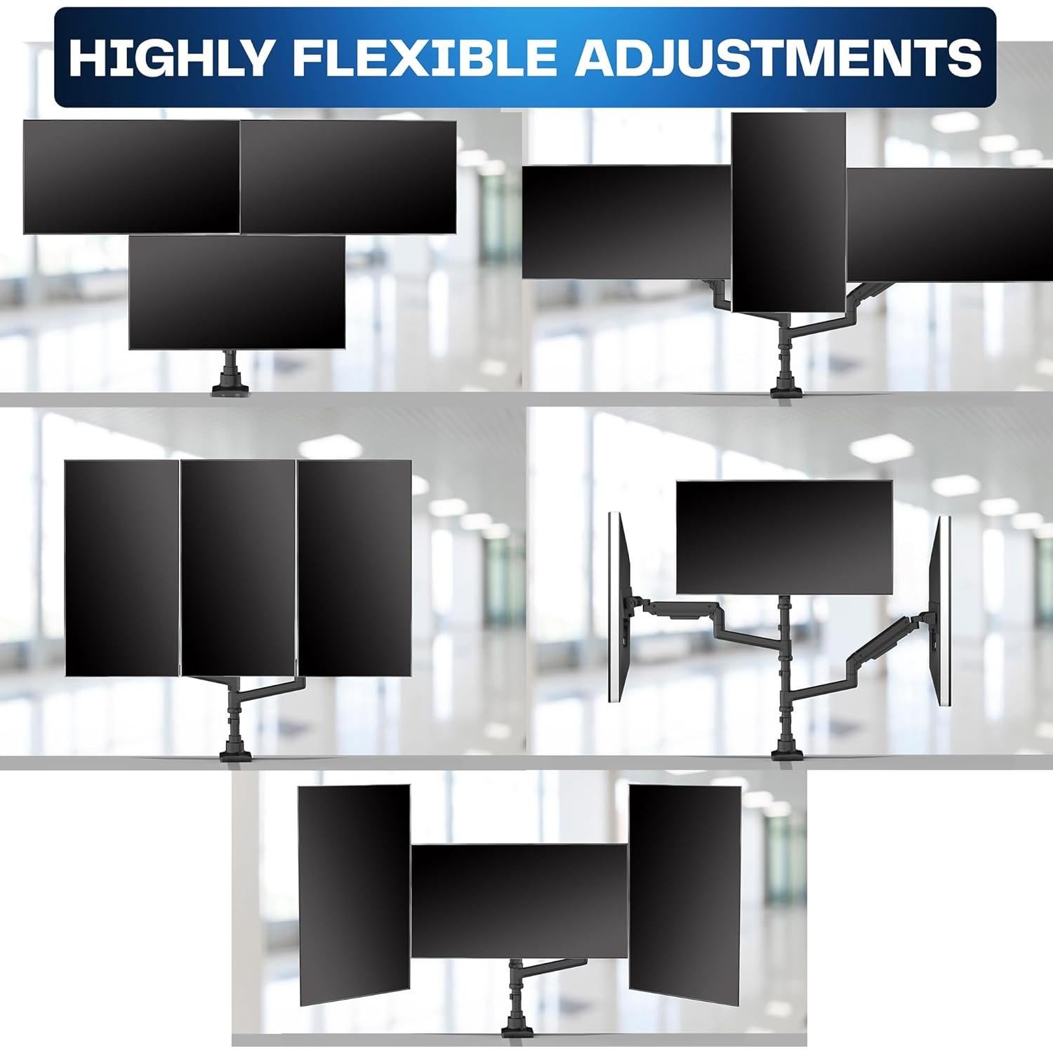 Soporte de Escritorio Triple VIVO STAND-V300D para 3 Monitores