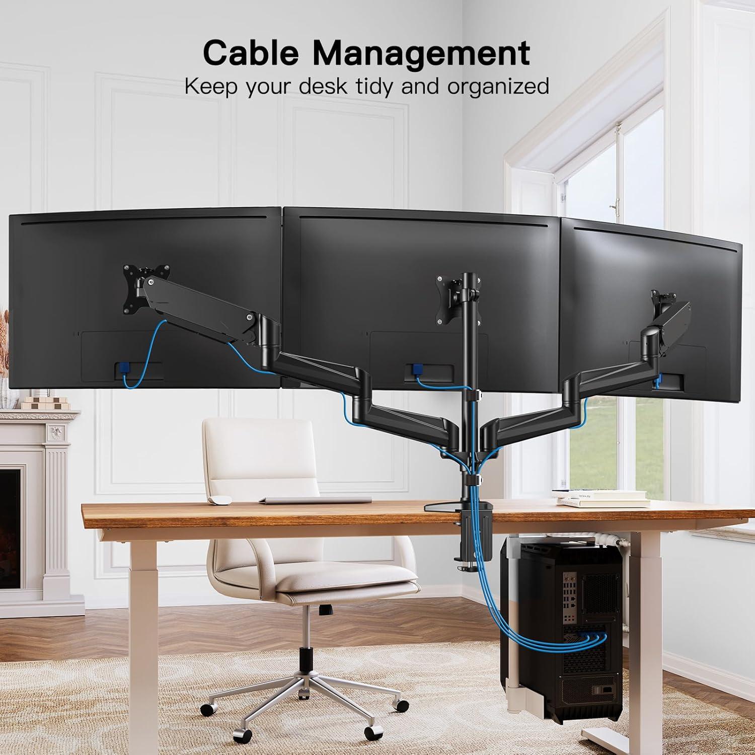 Soporte Triple para Monitores HUANUO HNTS3B hasta 32" (81.28 cm) Negro