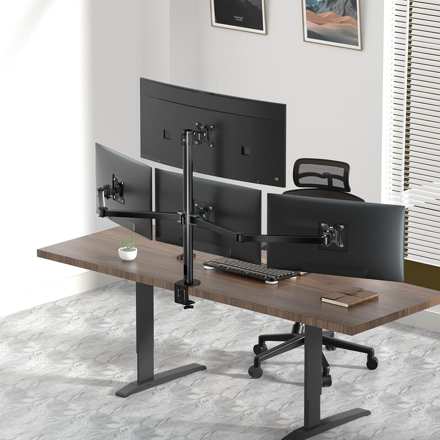 Quad Monitor Mount for 17-32 Inches - Fully Adjustable Heavy Duty 4 Monitor Arm Desk Mount, Max Load 22lbs per Screen, Clamp/Grommet, VESA 75/100 mm, Black