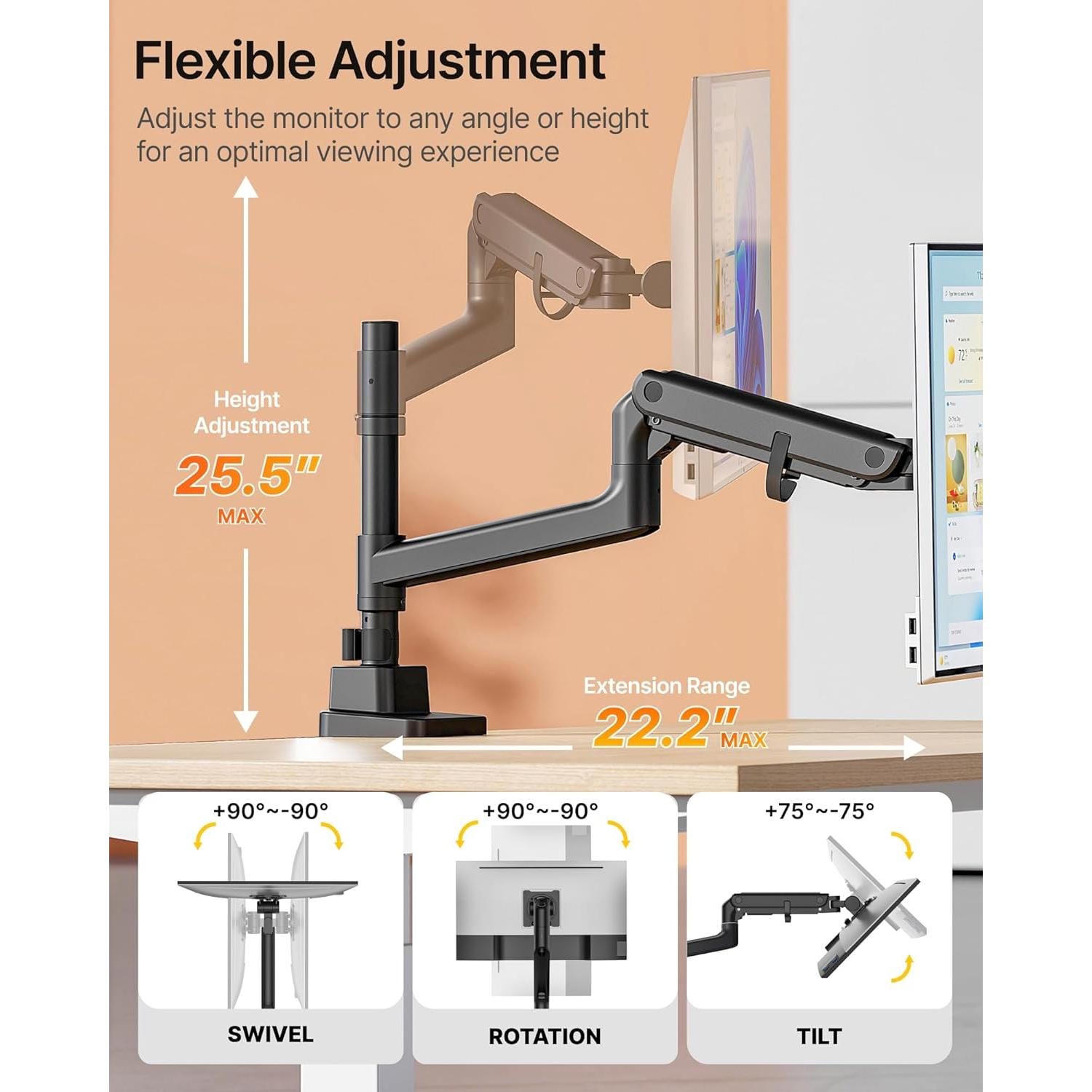 Brazo de Monitor Individual monTEK MA1001UCPBK 17-57" Negro
