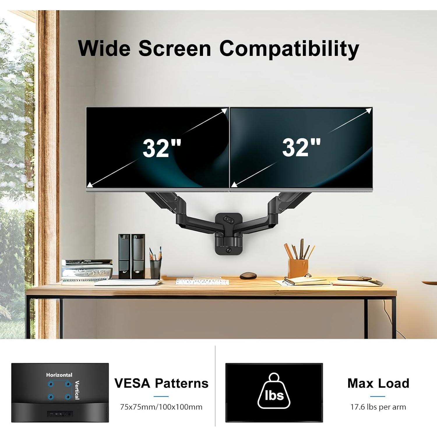 Soporte de Pared Doble Monitor HUANUO 17-32" Ajustable VESA