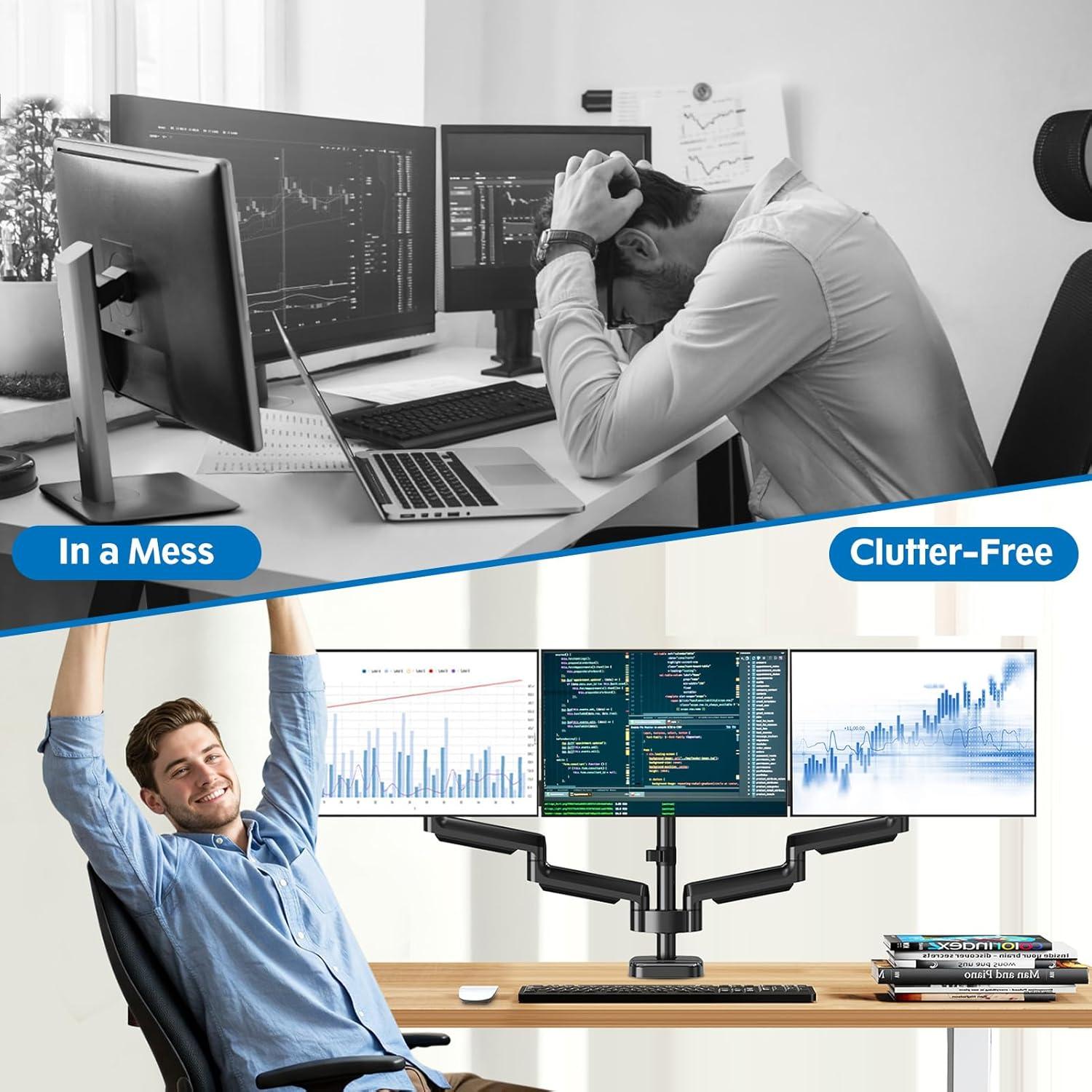 Soporte de Escritorio para 3 Monitores ErgoFocus 32" Negro