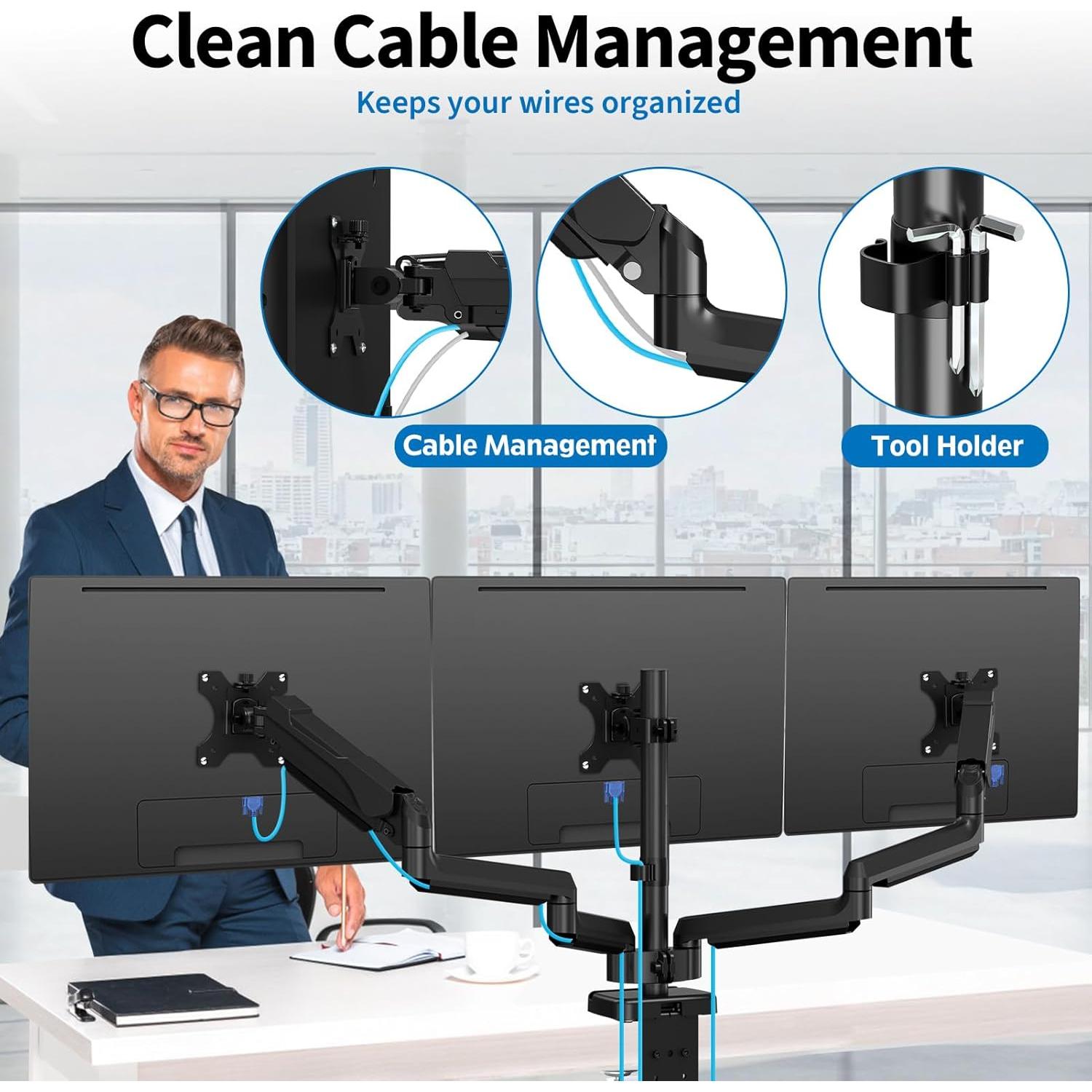 Soporte de Escritorio para 3 Monitores ErgoFocus 32" Negro
