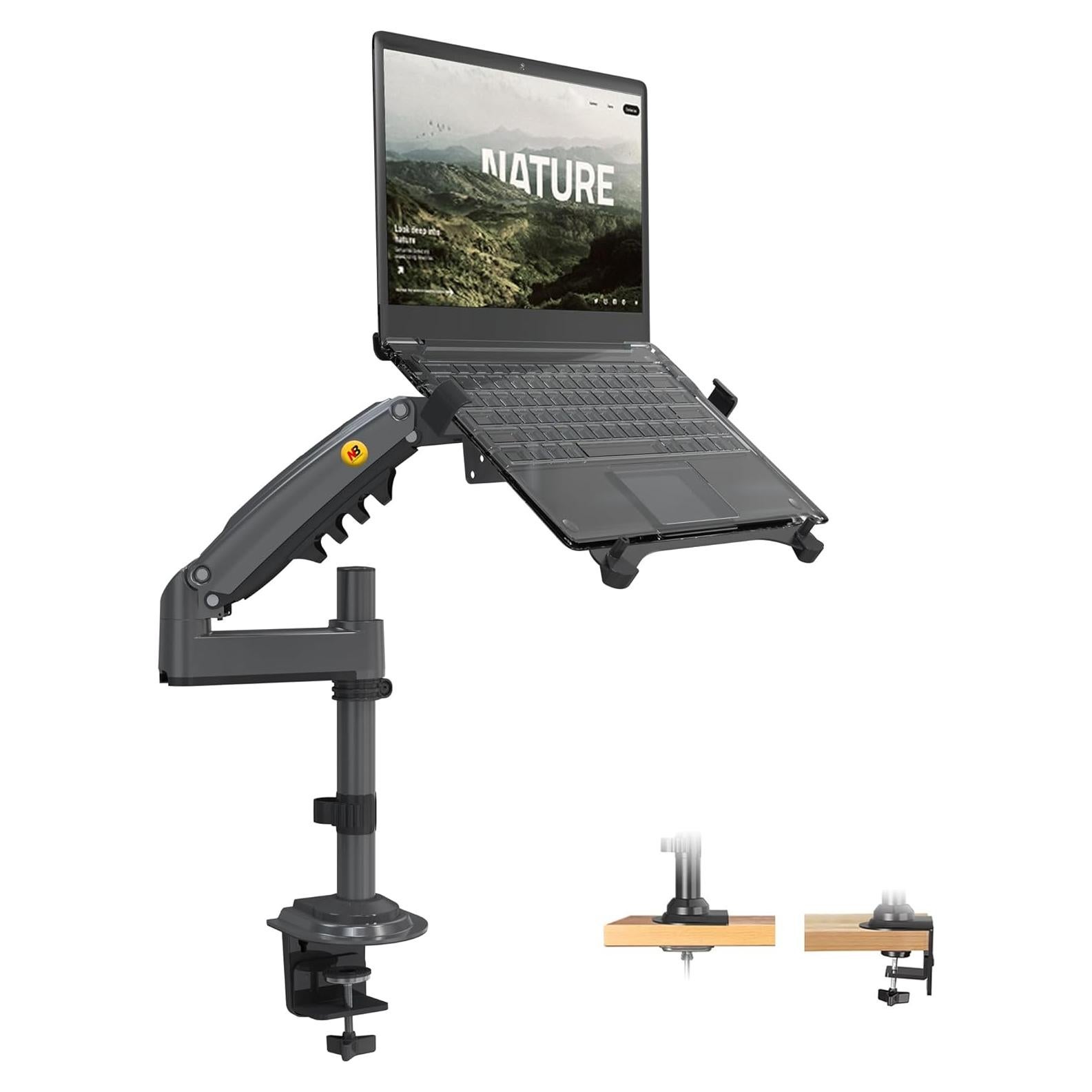 NB North Bayou Laptop Mount with Adjustable Tray for 10-17” Notebook, Full Motion Arm with VESA Plate for 17-30” Monitor (Within 4.4~19.8lbs),Clamp-on Grommet Mounting H100-FP