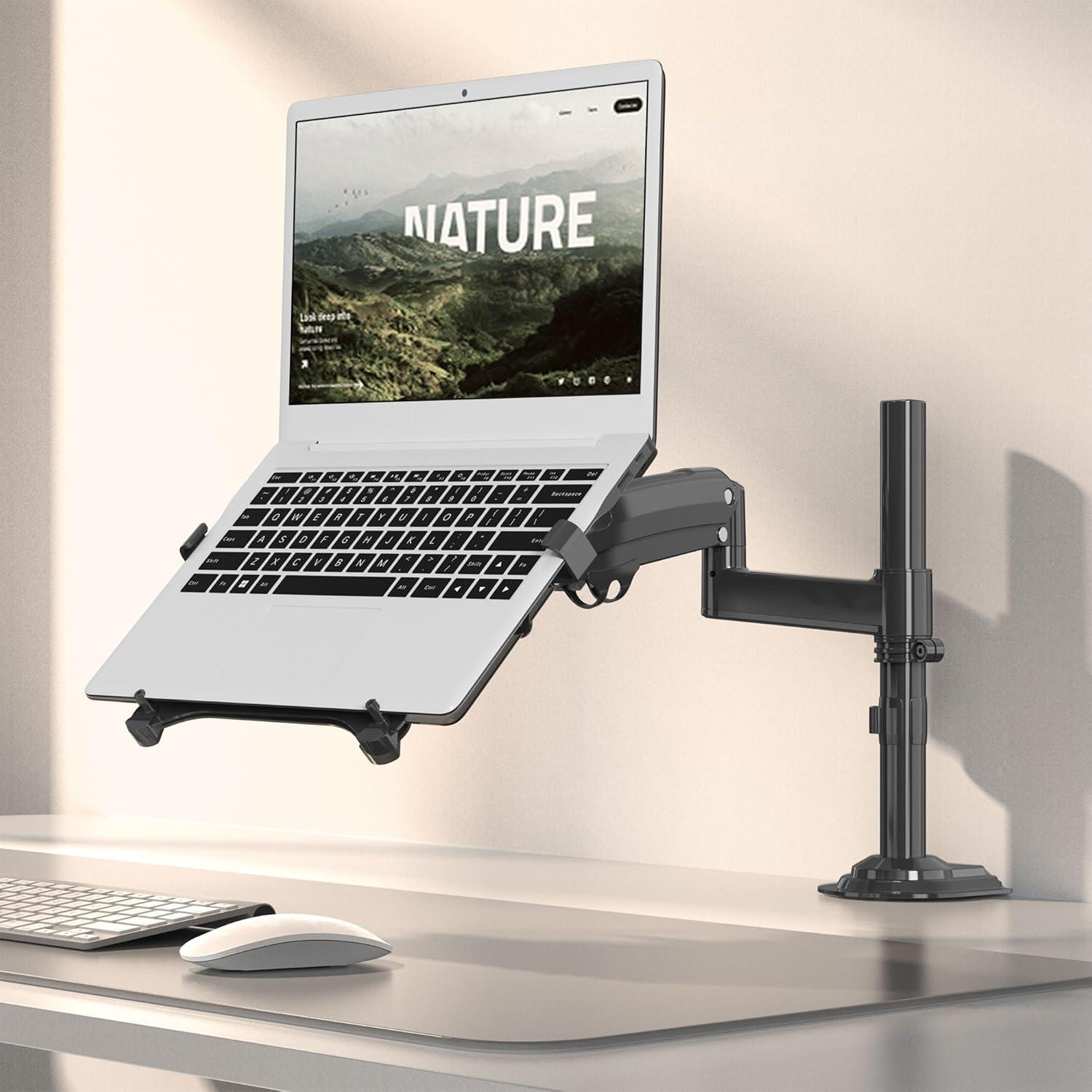 NB North Bayou Laptop Mount with Adjustable Tray for 10-17” Notebook, Full Motion Arm with VESA Plate for 17-30” Monitor (Within 4.4~19.8lbs),Clamp-on Grommet Mounting H100-FP