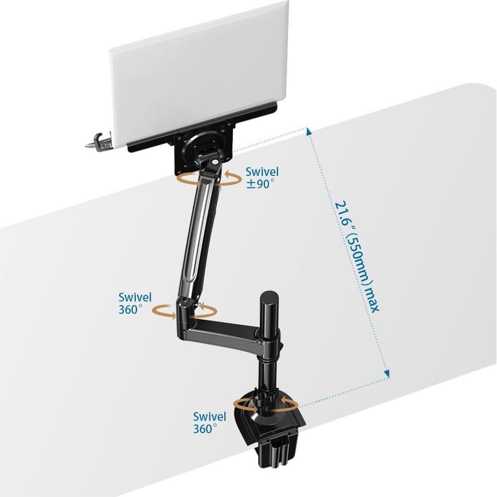NB North Bayou Laptop Mount with Adjustable Tray for 10-17” Notebook, Full Motion Arm with VESA Plate for 17-30” Monitor (Within 4.4~19.8lbs),Clamp-on Grommet Mounting H100-FP