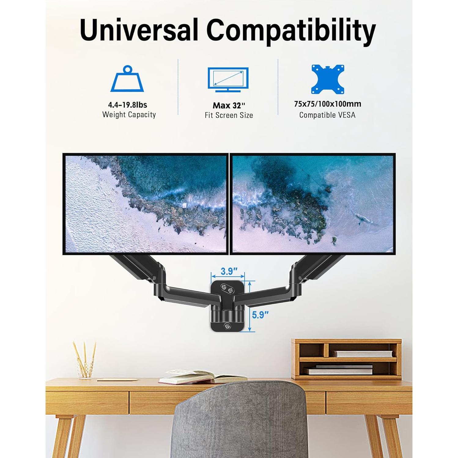 Soporte de Pared Doble para Monitor MOUNTUP 32" Ajustable VESA