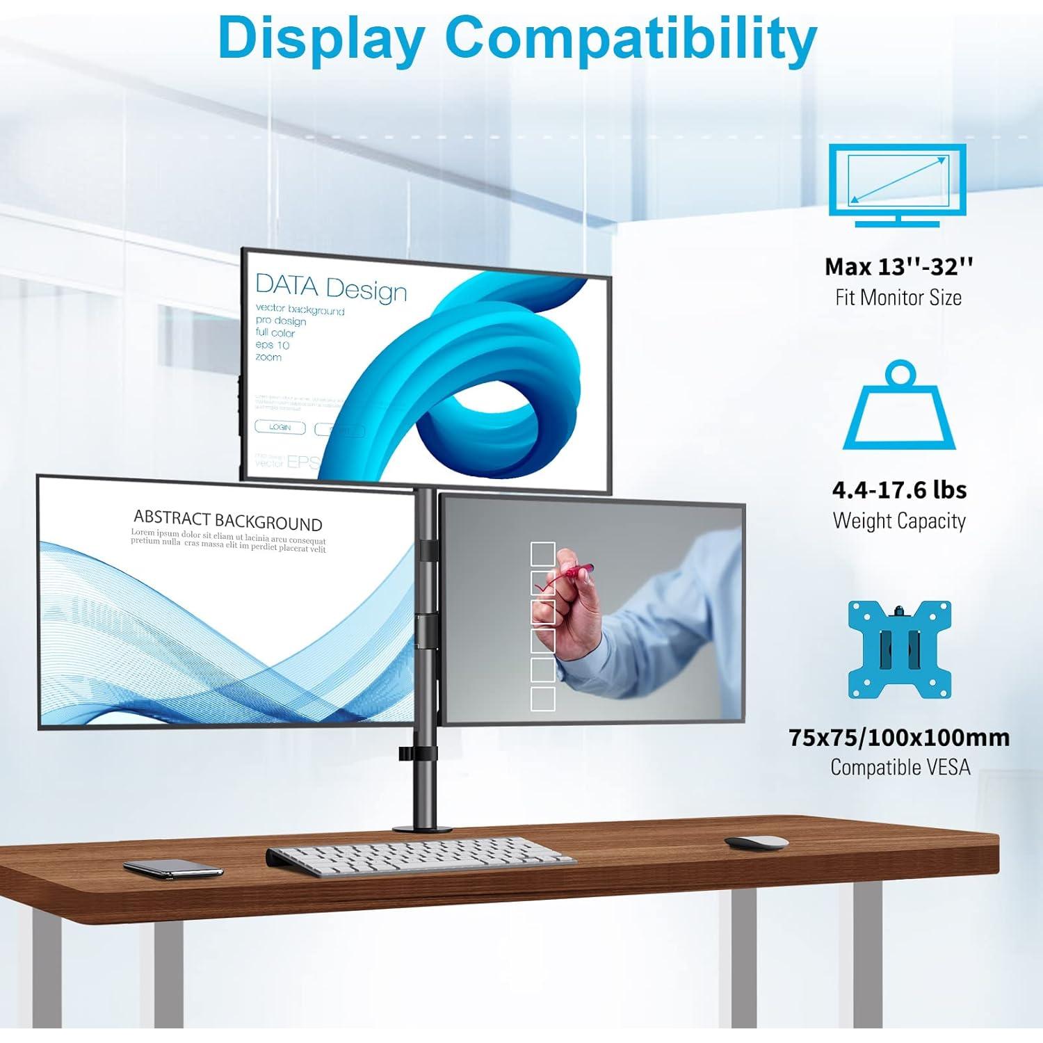 Soporte Triple para Monitores MOUNTUP MU3005 Ajustable 17-32"